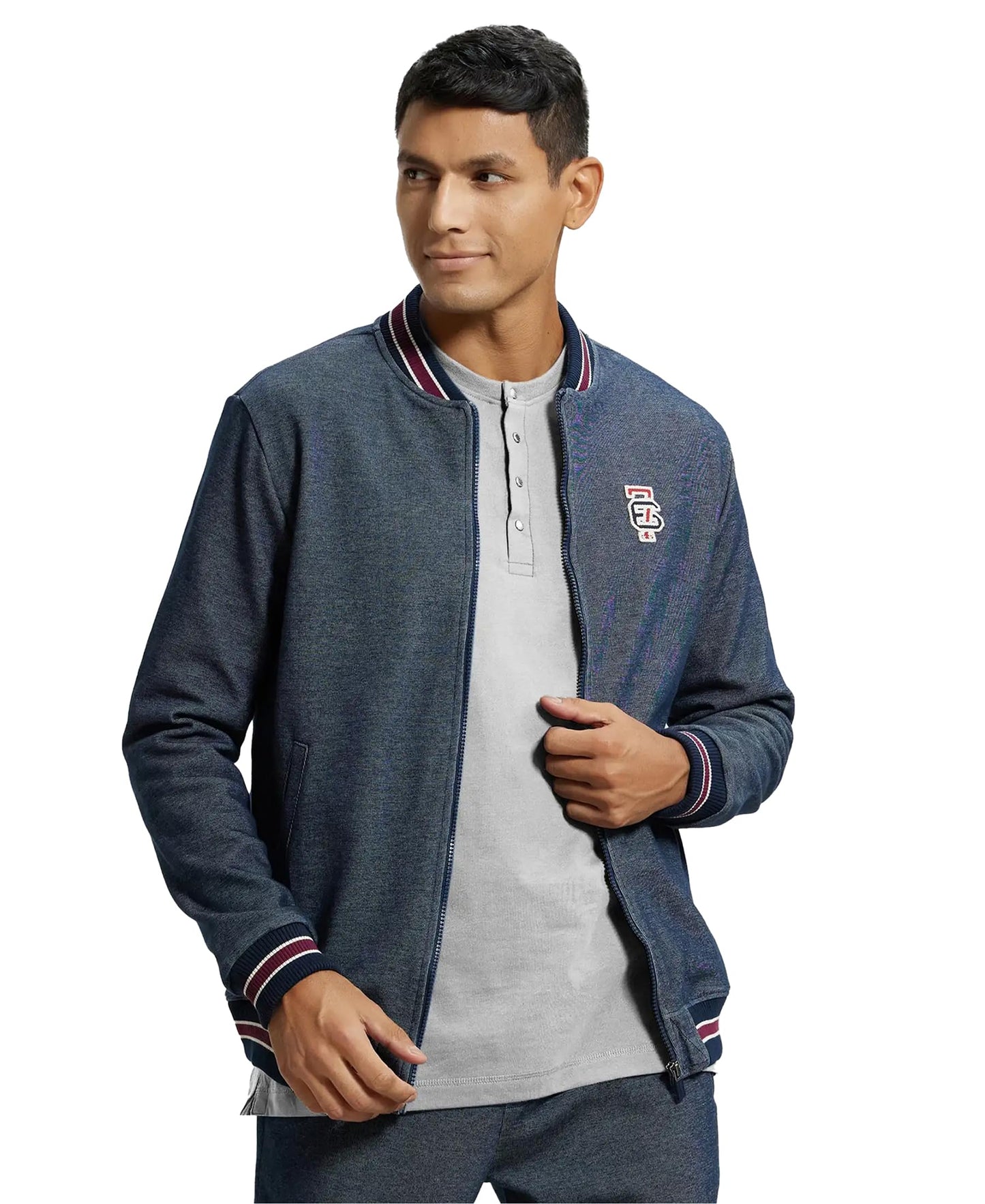 Jockey UM35 Men's Super Combed Cotton Rich Jacket with Ribbed Cuffs and Convenient Side Pockets_Navy_L