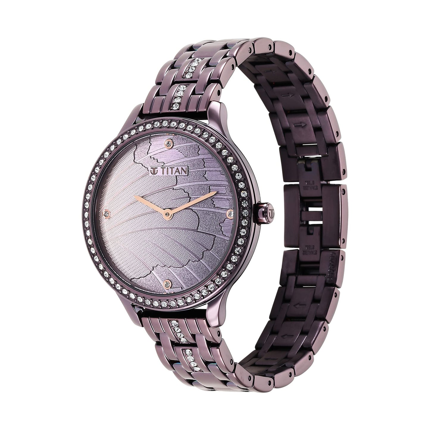 Titan Glitz Purple Dial Analog Stainless Steel Strap Watch for Women-NS95209QM01