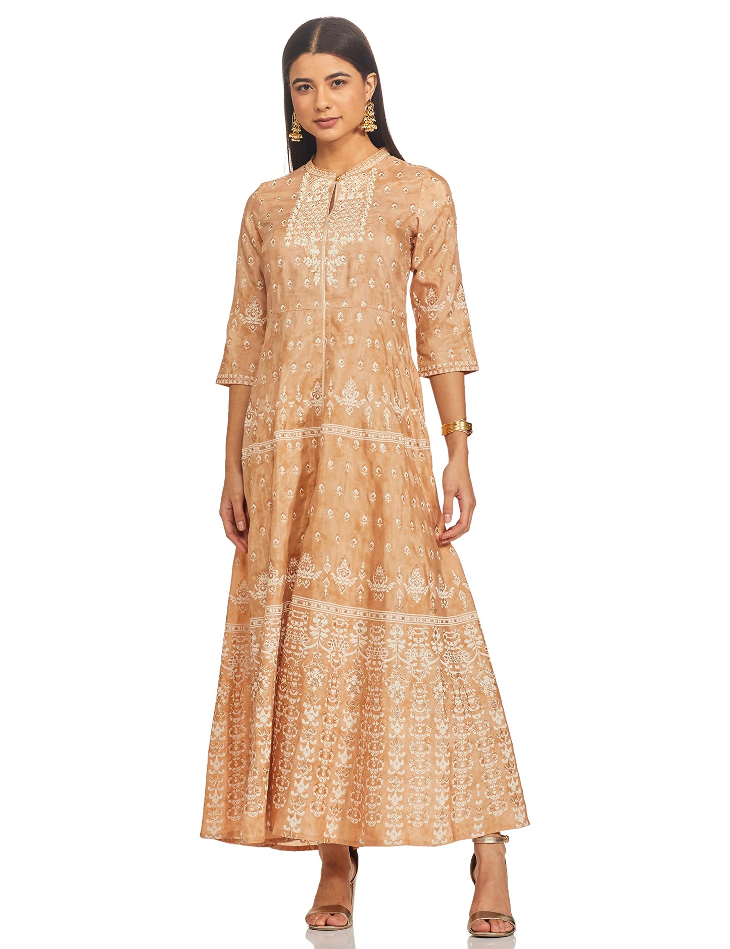 W for Woman Women's Polyester Regular Gown (20SKW14777-116298_Light Orange_10)