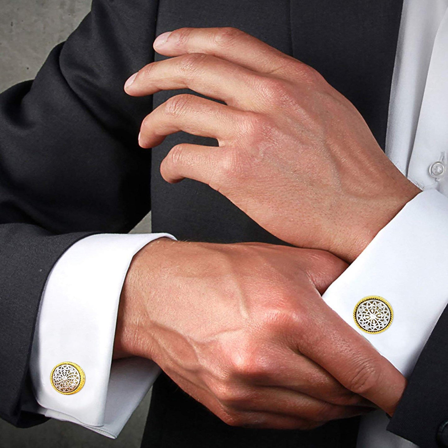 Zivom® Textured Filigree Flower 3D 18K Gold Brass Office Formal Shirt Blazer Cufflinks Pair Men Gift Box