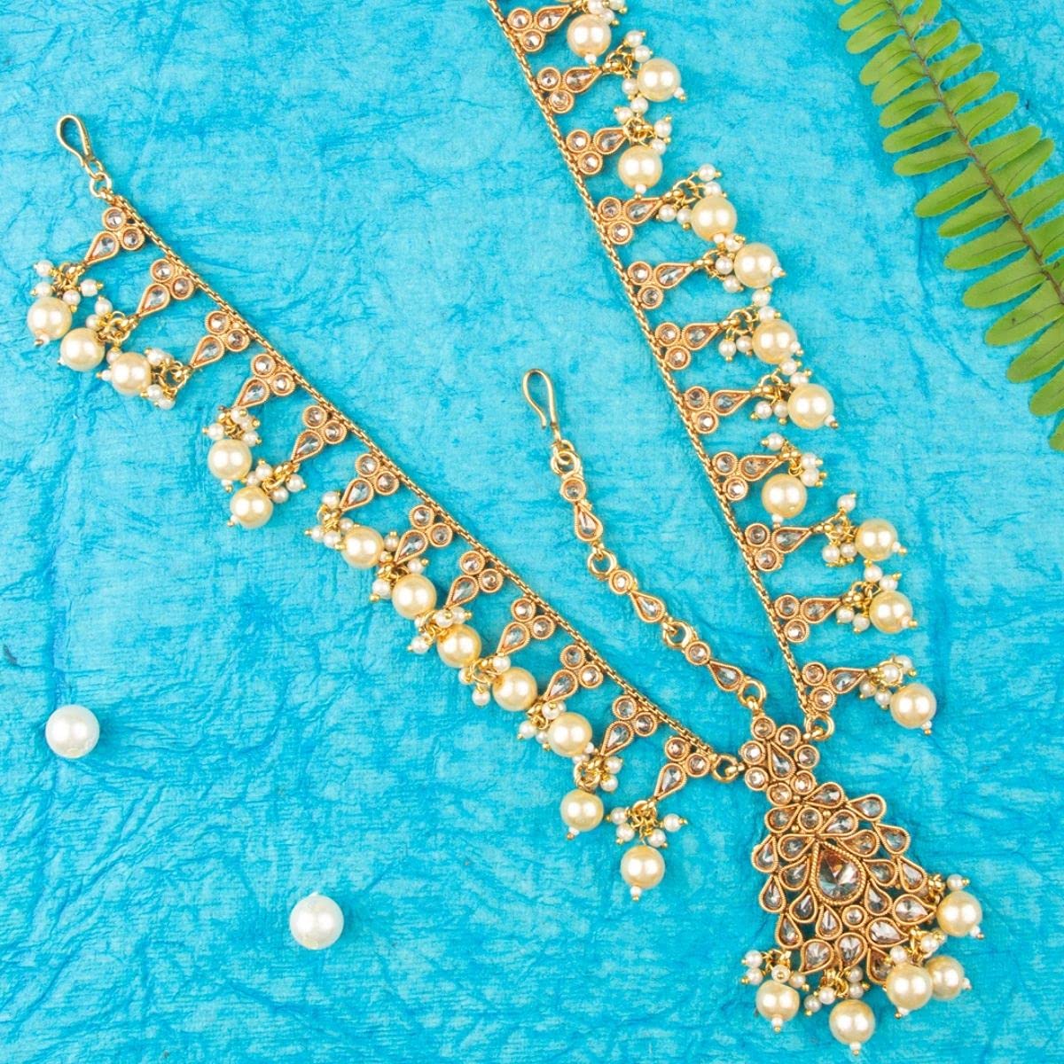 AccessHer Gold-Plated Antique Embellished with pearls Maatha Patti for women and girls