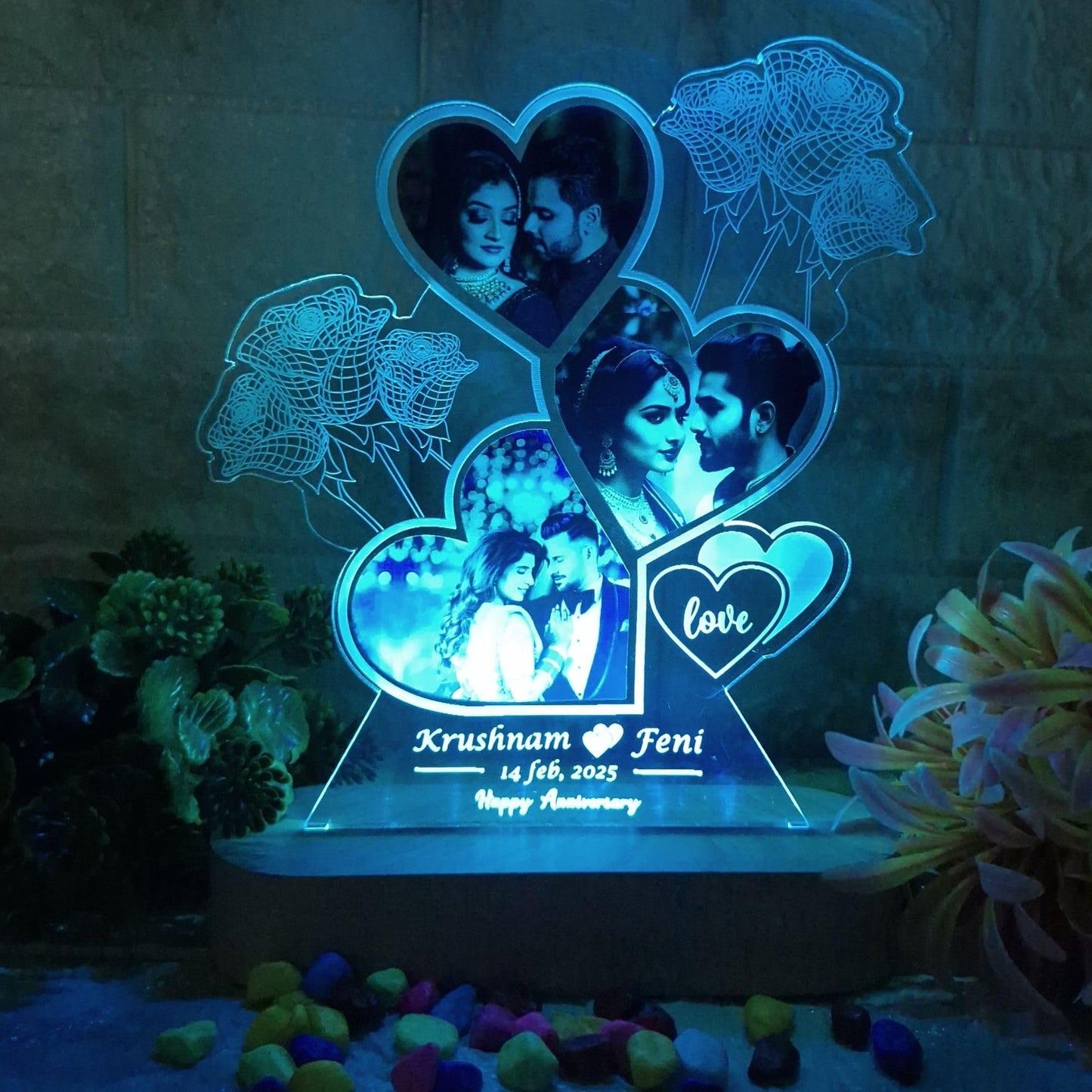 SHAYONA Personalized LED Heart-Shaped Acrylic Photo with Custom Name & Date – Romantic Anniversary Gift for Couples – Unique Love Night Lamp with Rose Design – Customizable for Valentine’s, Weddings