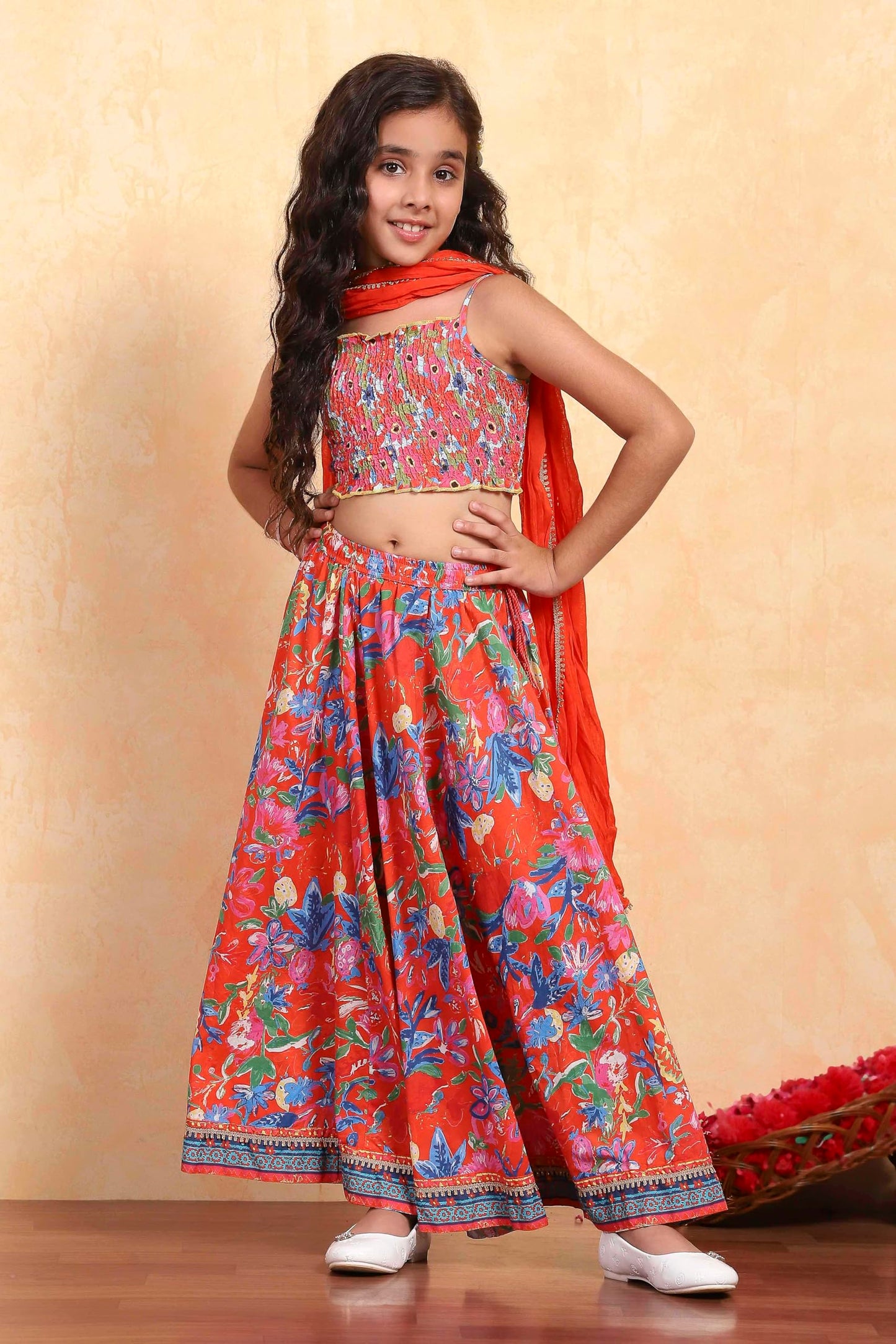 Biba Girl's Rayon Lehenga Set (KW5312SS25RED_Red_6-7Y)