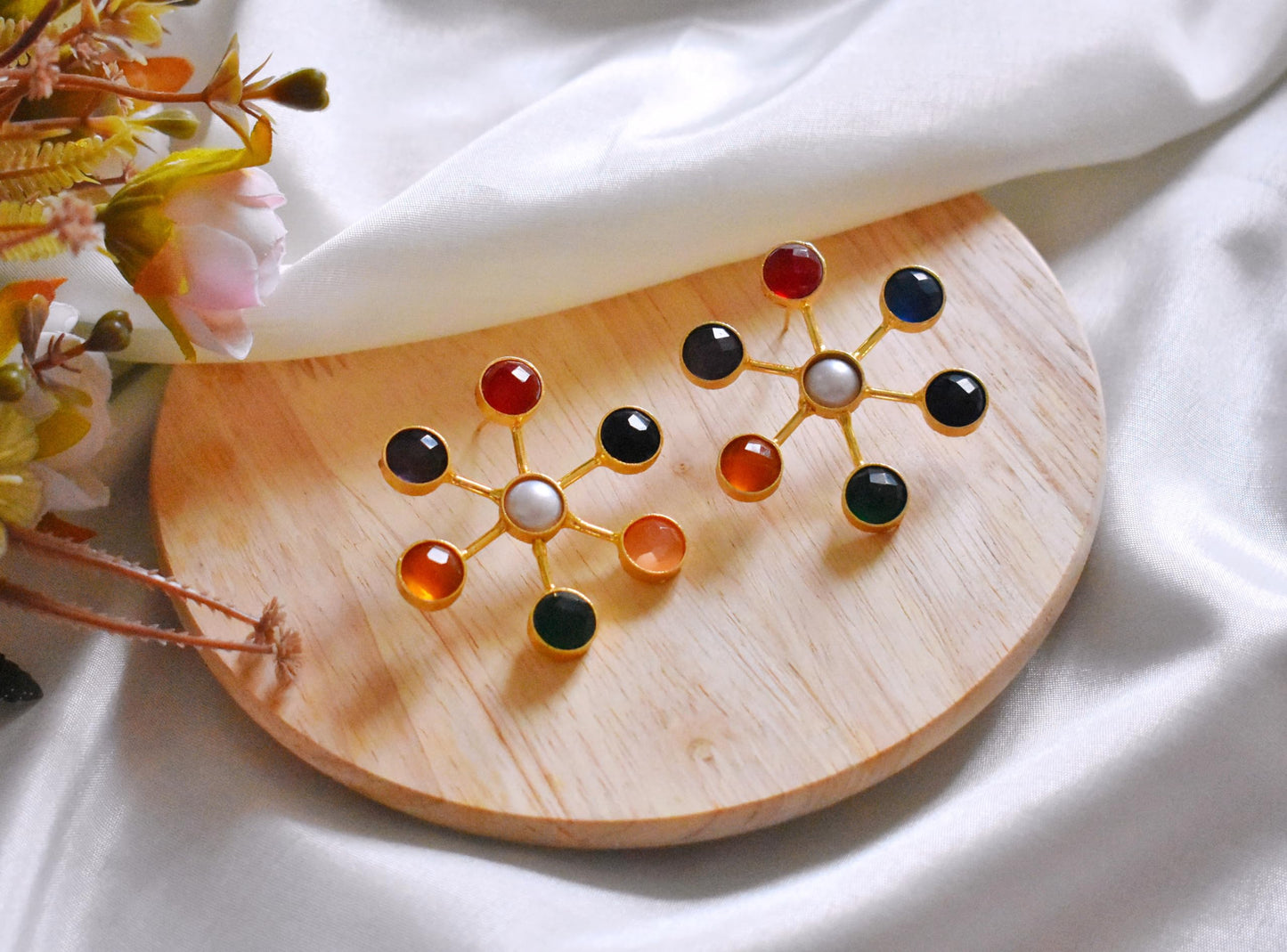 Jiaara Handcrafted Elegant Brass Sun Stone Earrings For Women