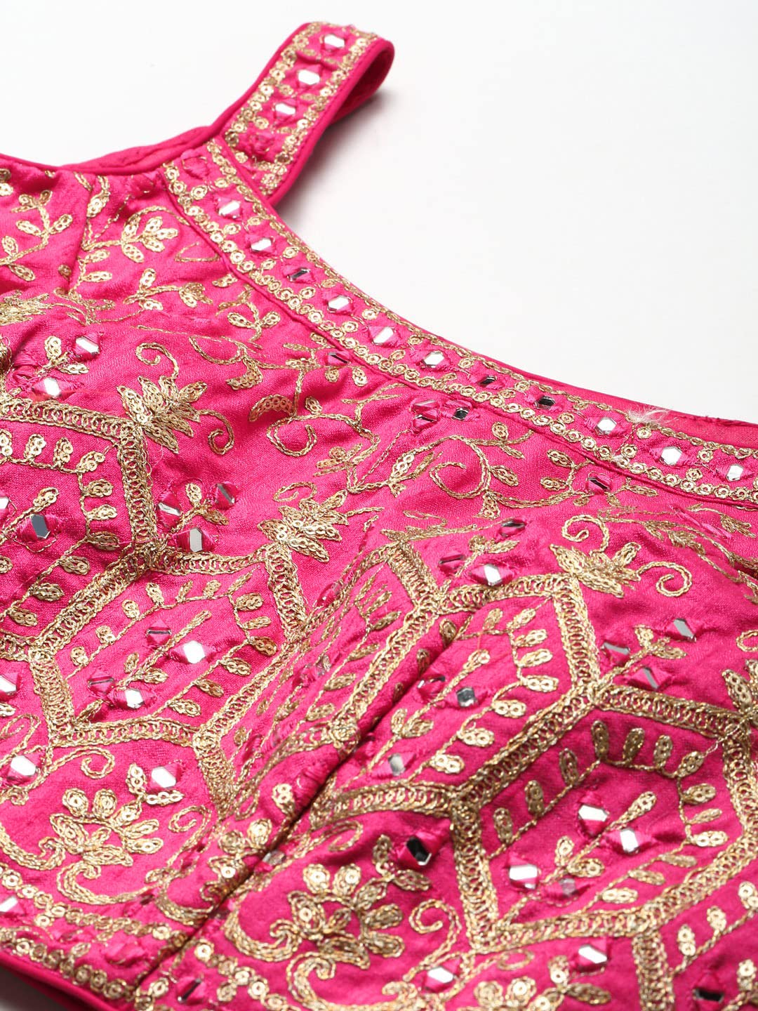 Zeel Clothing Women's Chinnon Silk Embroidered Fabric Semi-Stitched Lehenga Choli with Dupatta (105-Pink-New-Bridal-Latest-Lehenga; Free Size), Customizable Length