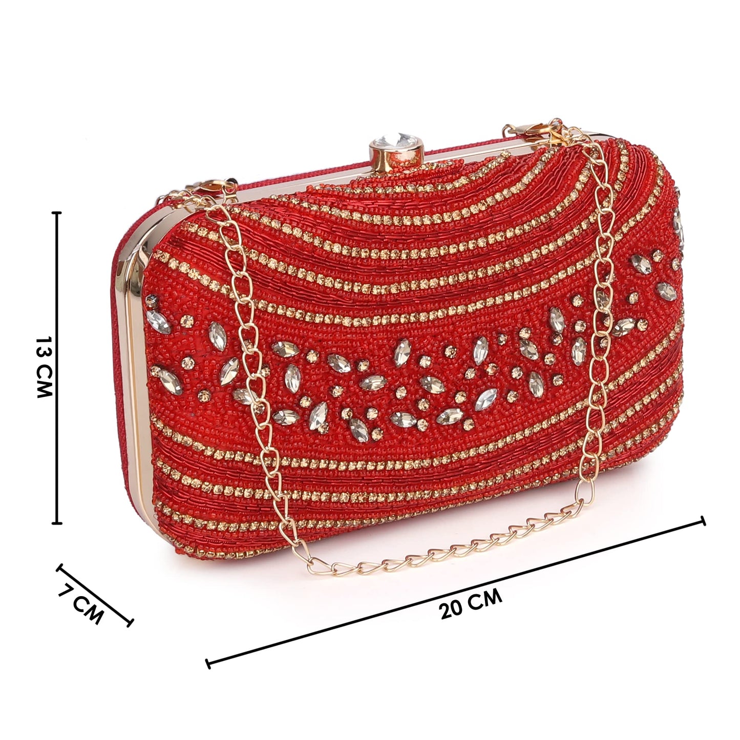 The Clownfish Emerald Collection Womens Party Clutch Ladies Wallet Evening Bag with Fashionable Round Corners Beads Work Floral Design (Red)