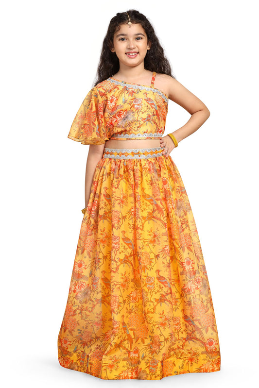 Jwalin Girl's Silk Blend Readymade Lehenga Choli Set |Lehenga Choli For Girls|Ethnic Wear|Kids Lehenga (JWGLGC00144 YLW 24_Yellow_5-6 Yrs)
