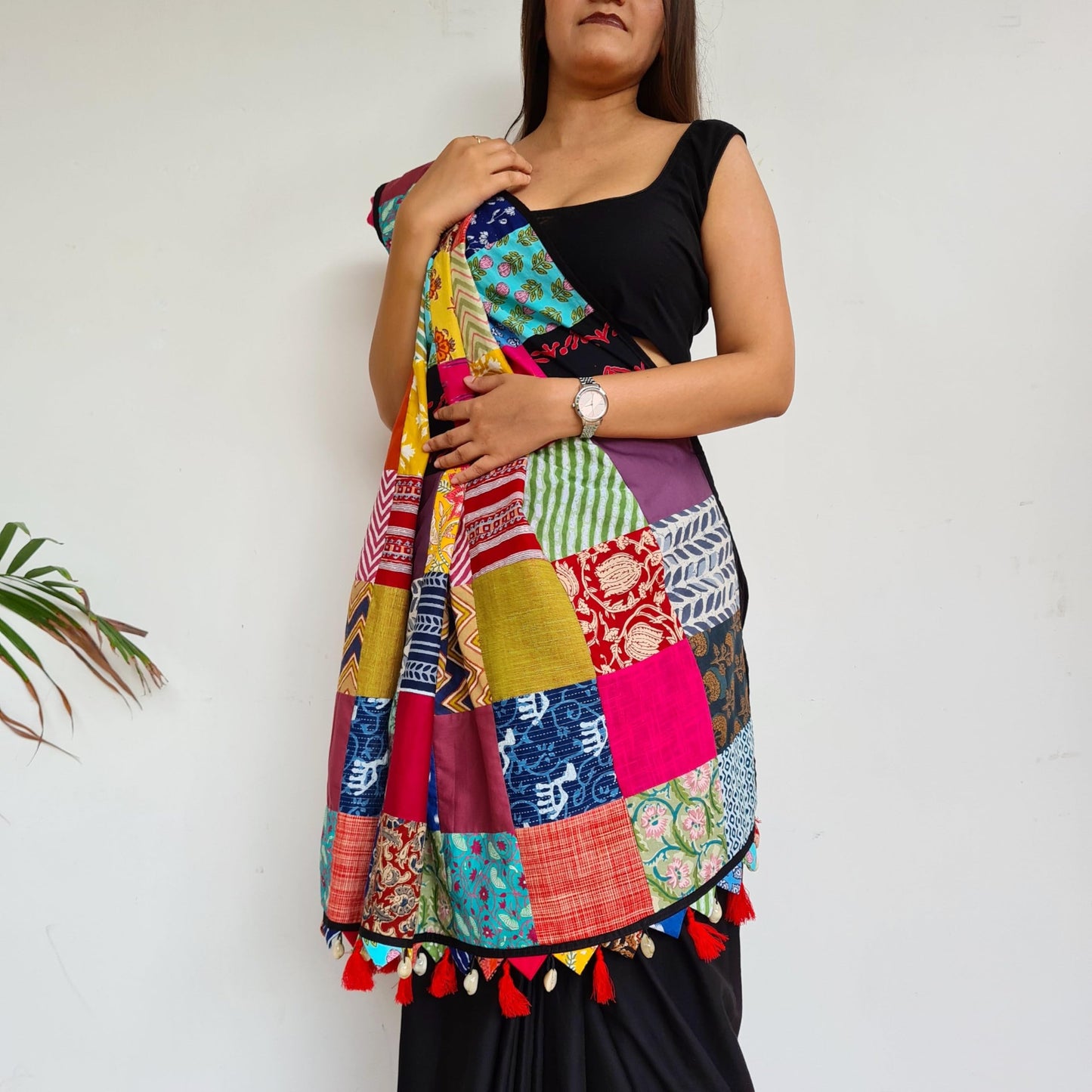 Save As Womens Saree Black - Unique 100% Cotton Reclaimed Fabric Saree Without Blouse