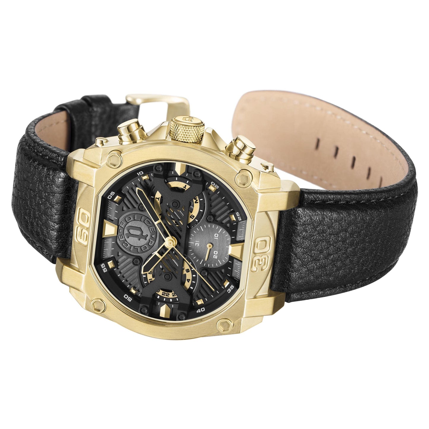 Police Mens 45 mm Urban Rebel Grey Dial Leather Analog Watch