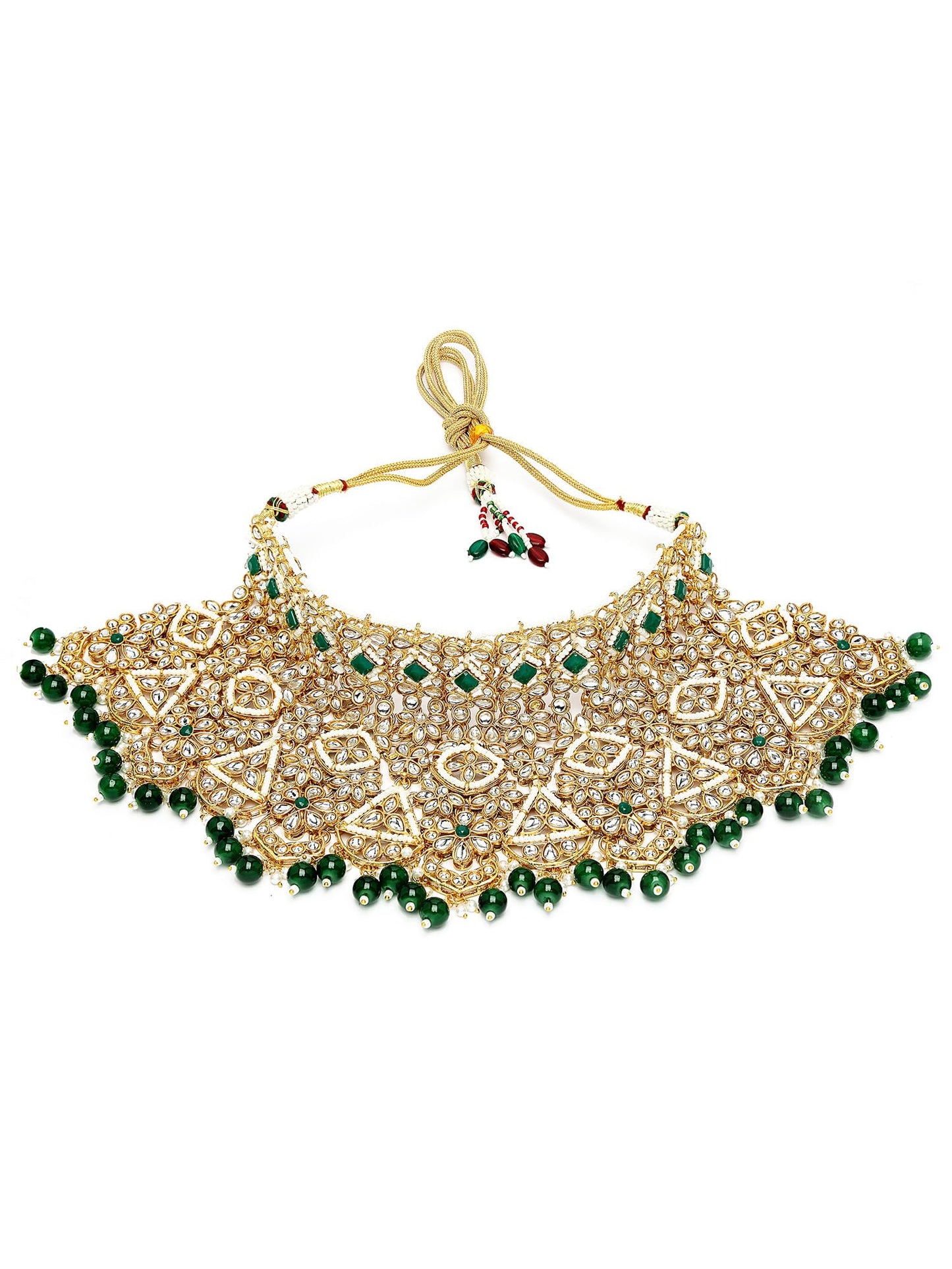 Karatcart Gold Plated Green Stone Handcrafted Traditional Kundan Dulhan Bridal Jewellery Set