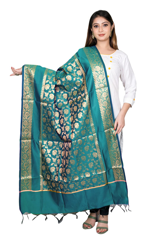 The SDF India Women's Art Silk Woven Banarasi Jacquard Dupatta (2.40, Teal)