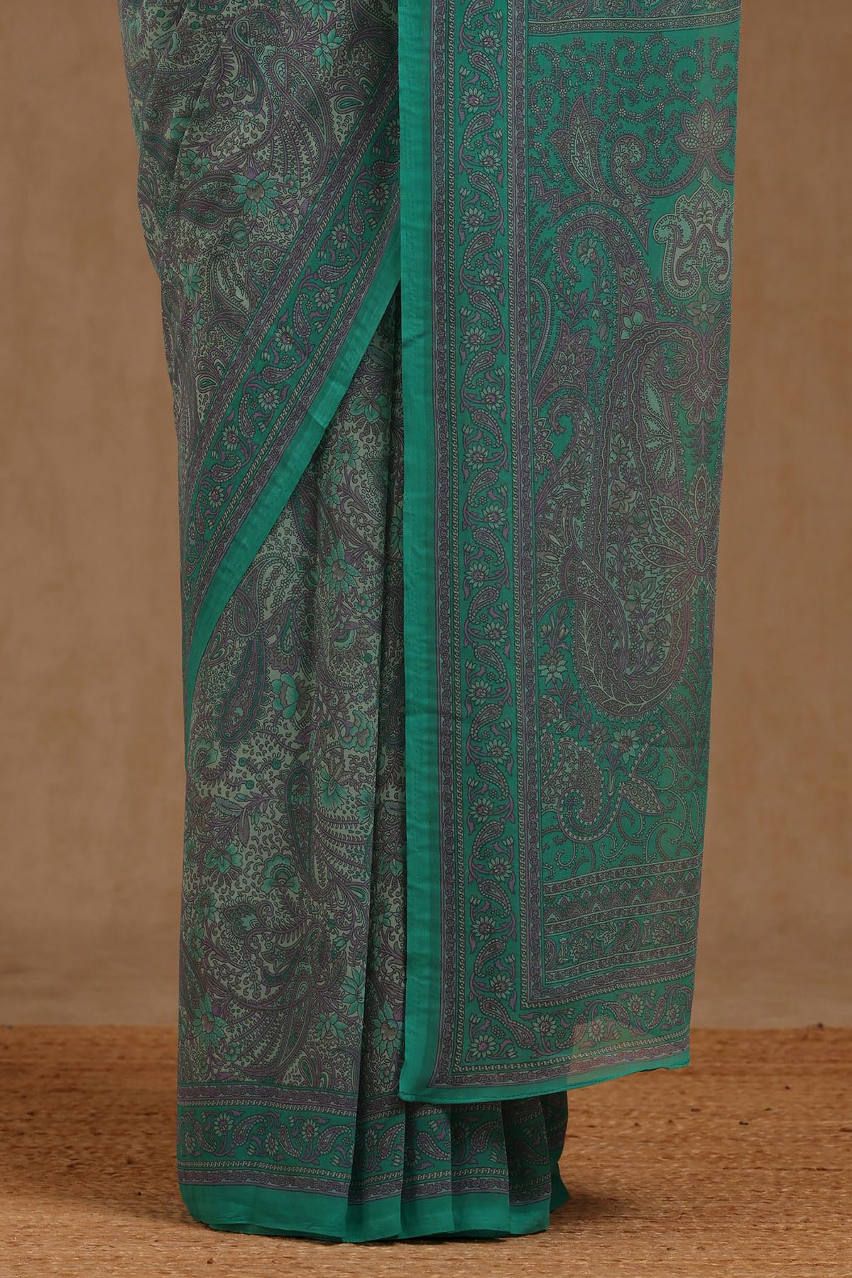 Soch Womens Teal Green Georgette Paisley Print Saree