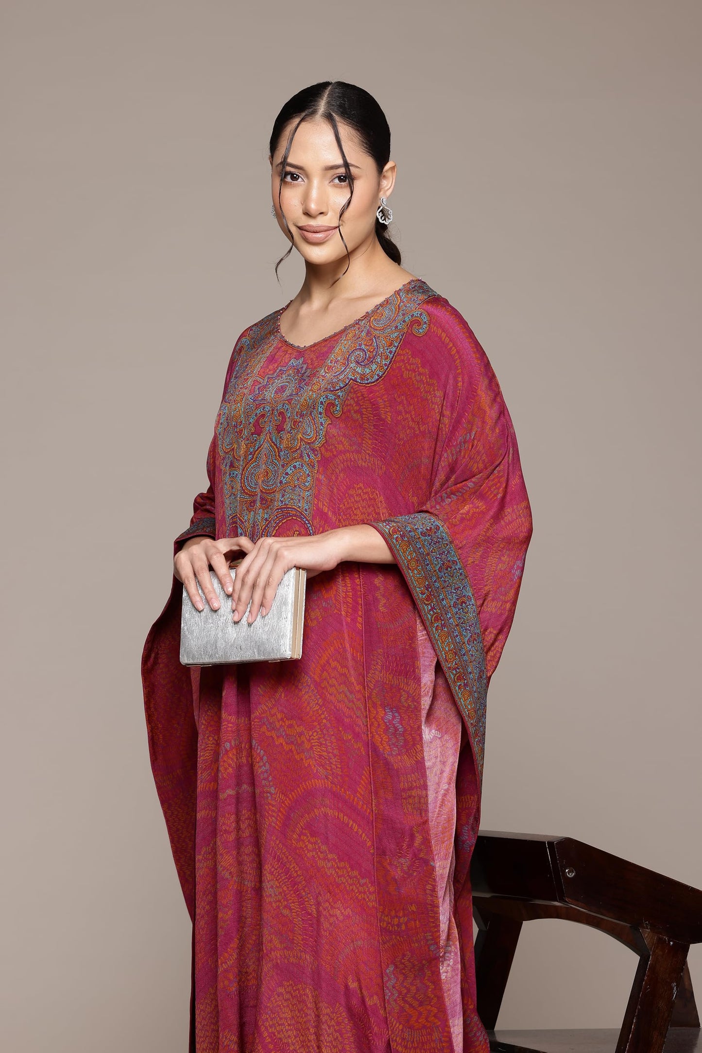 Ritu Kumar Pink Aboriginal Kaftan Dress with Camisole