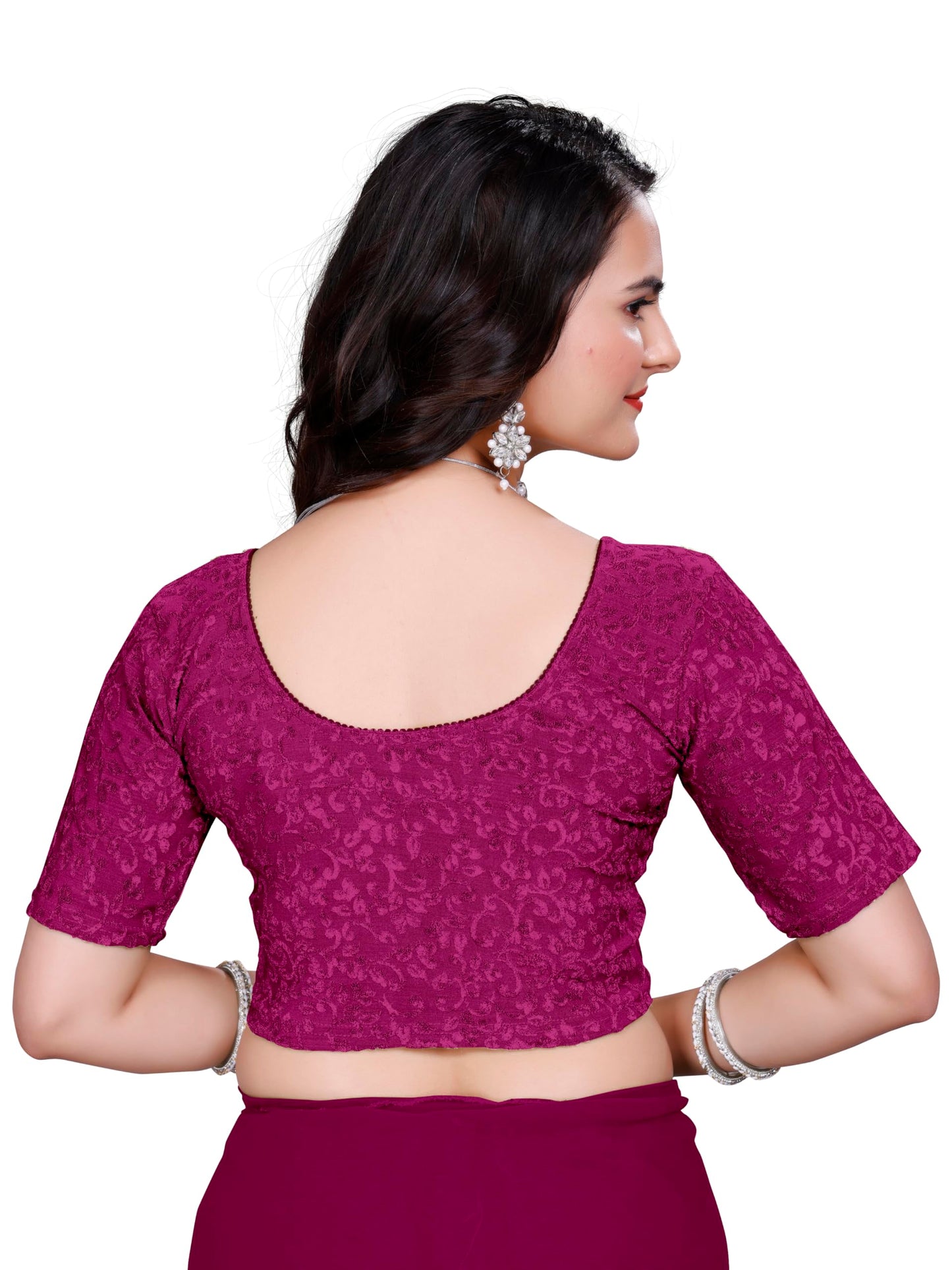 Kipzy Women's Stretchable Blouse with Round Neck & Half Sleeves | Soft Comfortable Fabric | Perfect, Saree, Lehenga, Skirt | Ready to Wear Ethnic Top for Women & Girls (Rani, 44)