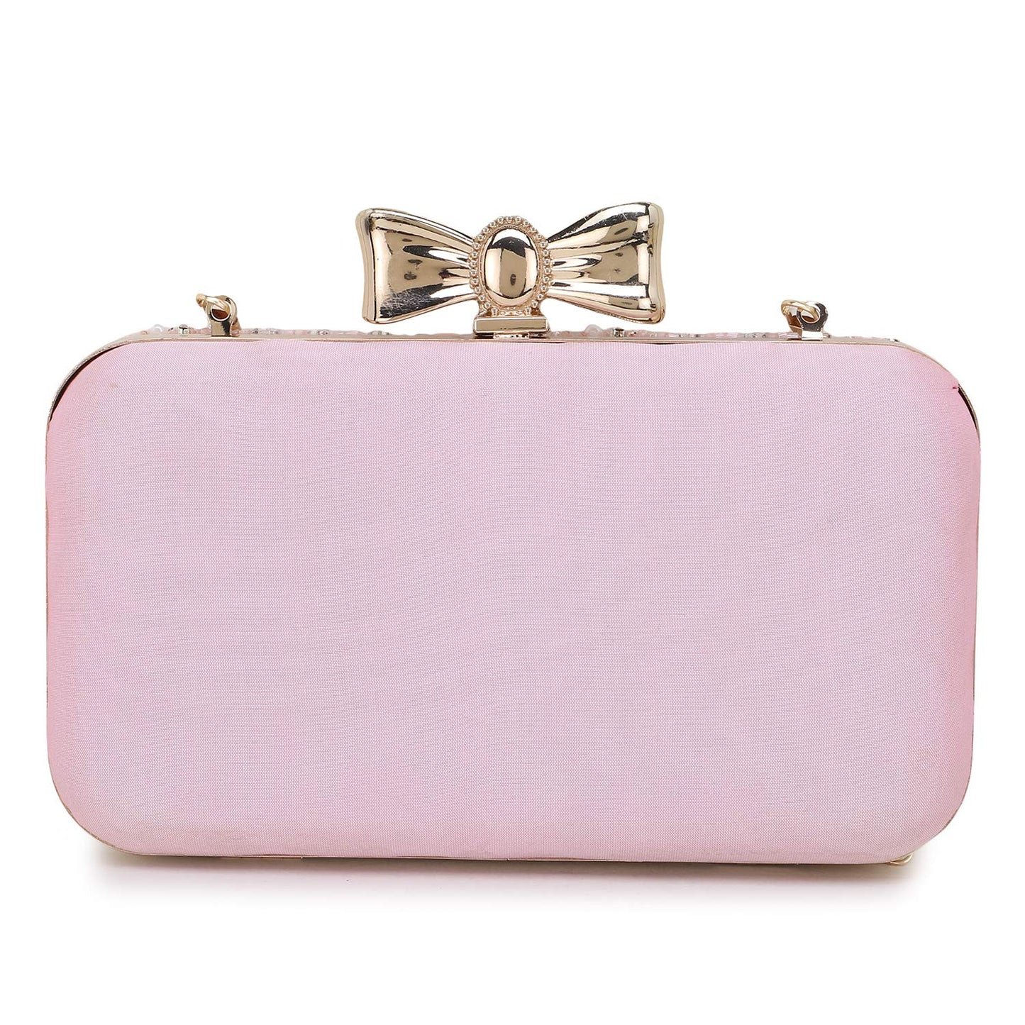 Anekaant Adorn Baby Pink & White Embellished Faux Silk Clutch