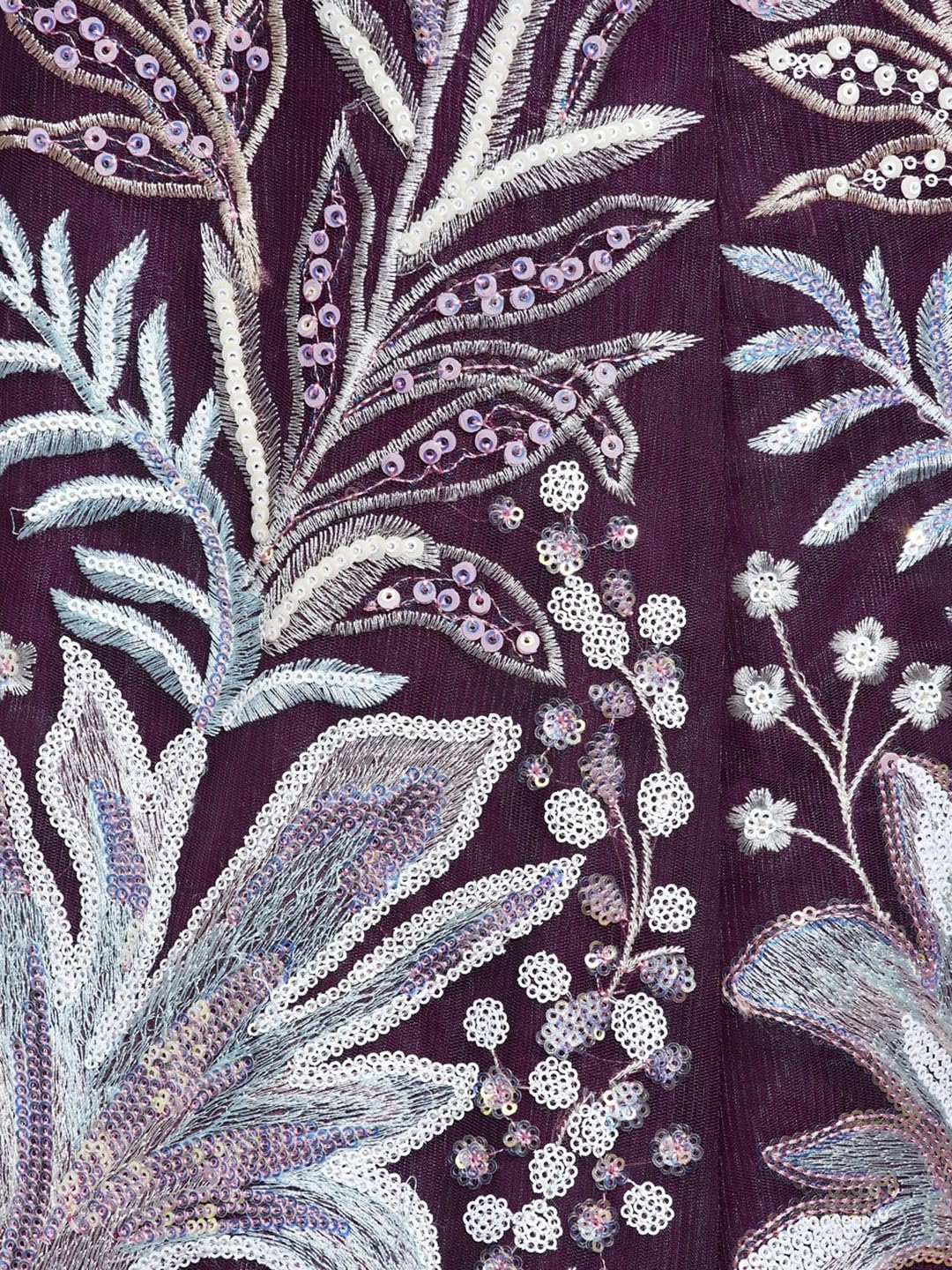 Zeel Clothing Women's Net Sequins Embroidered Soft Net Semi Stitched Lehenga Choli With Dupatta (6032-Wine-Wedding-Stylish-Lehenga-Choli-Latest; Free Size), Multicolor