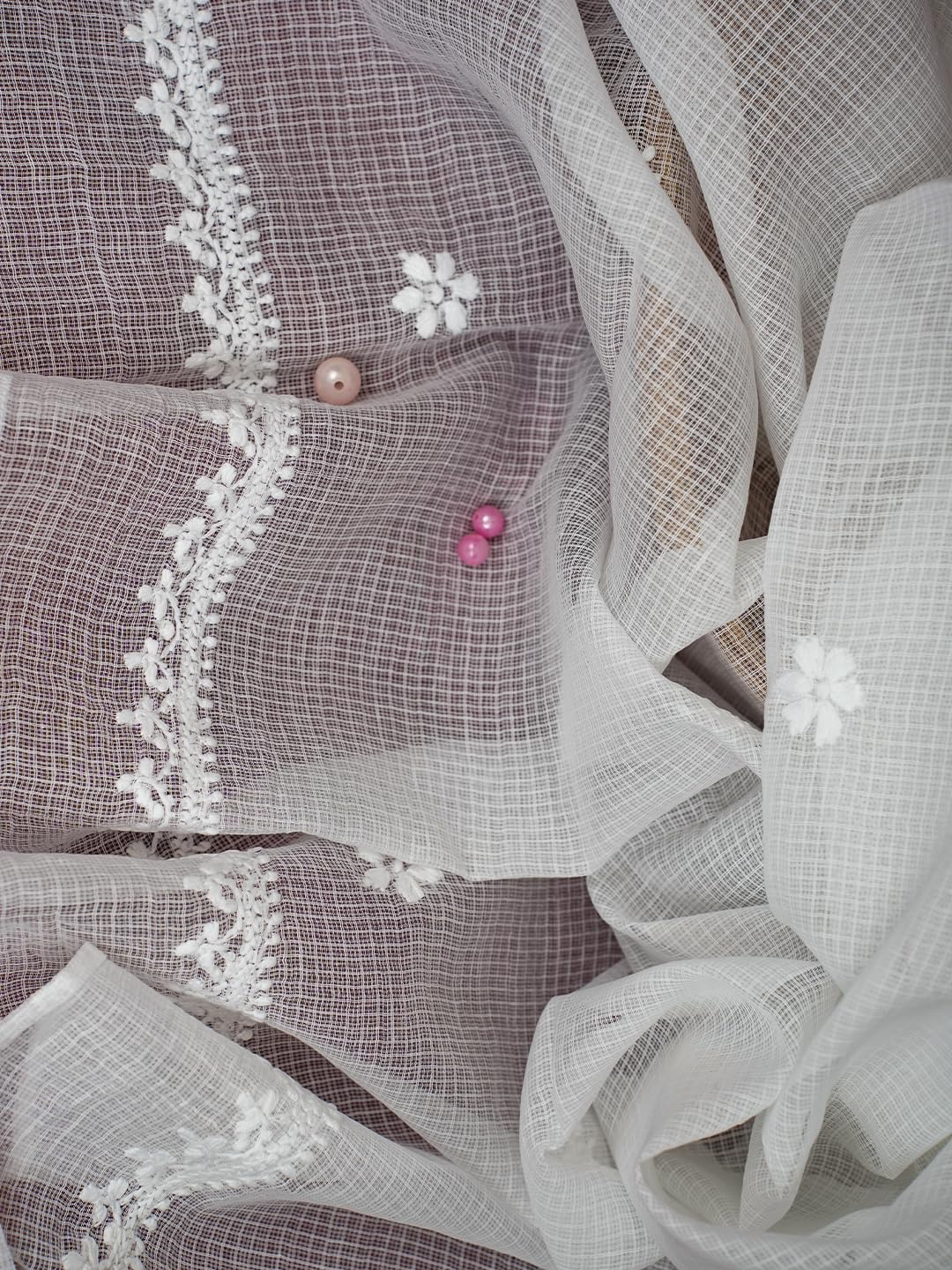 Ada Hand Embroidered Lucknow Chikankari White Cotton Blend Dupatta Stole for Women A511111