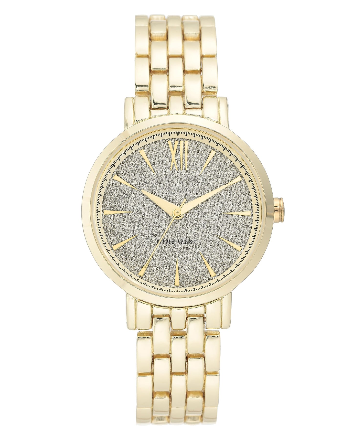 NINE WEST Women's Glitter Accented Dial Watch, NW/2402, Gold