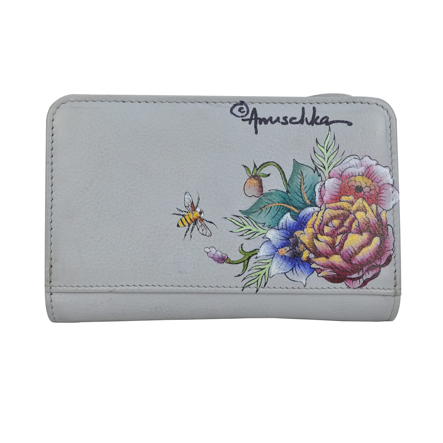 Anuschka Women's Hand-Painted Genuine Leather Two Fold RFID Organiser Wallet - Floral Charm