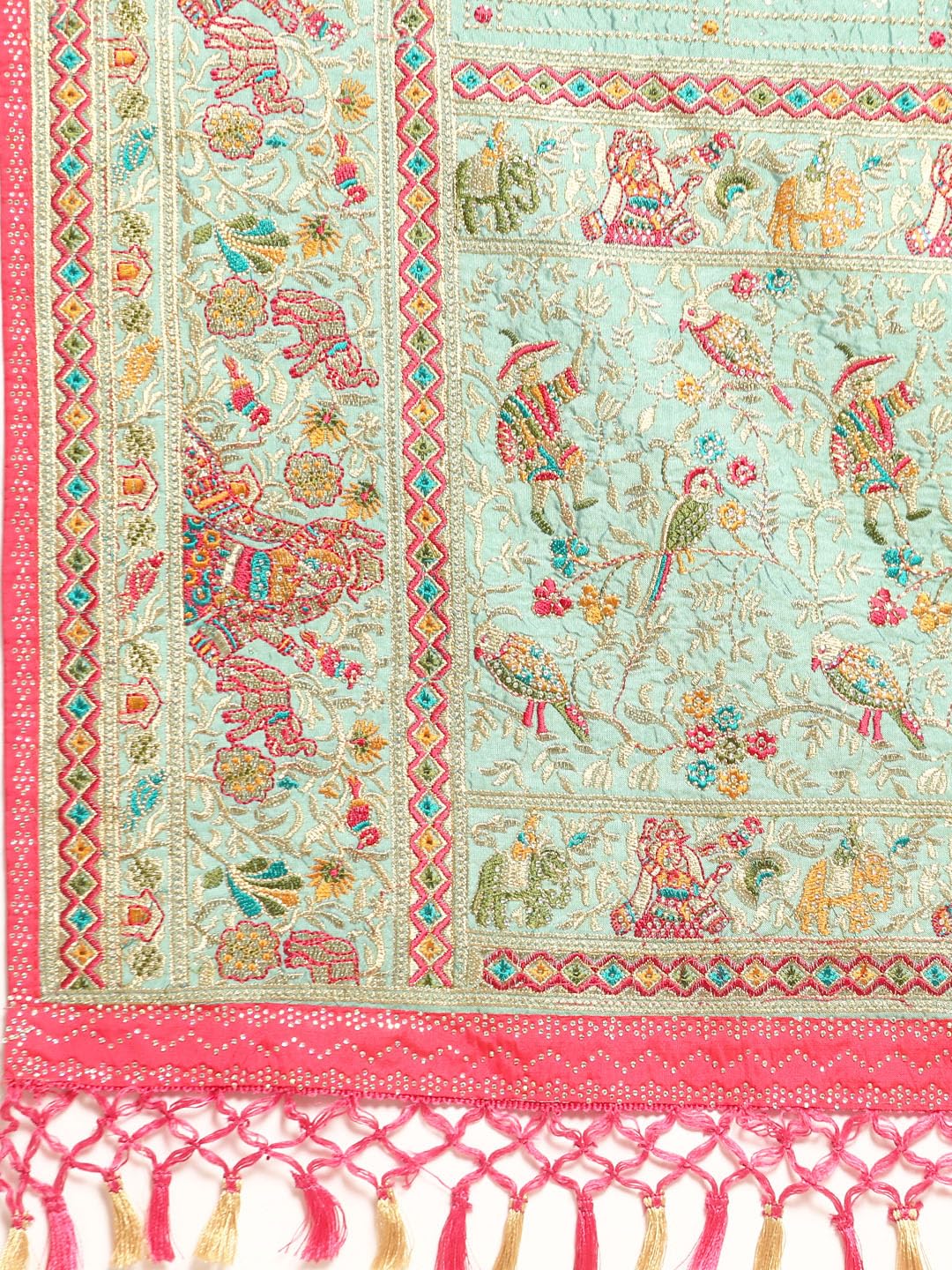 MOHEY Green Art Silk Mirror Embroidered Saree for Women