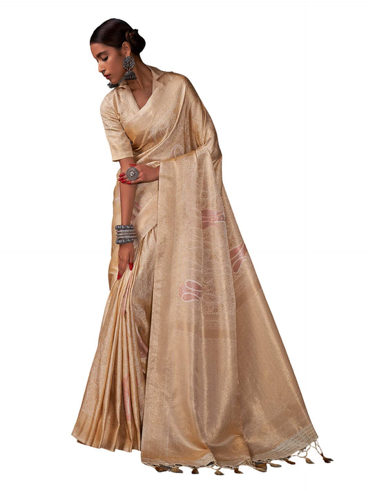 Vardha Women's Kanchipuram Art Silk Saree with Unstitched Blouse Piece - Gold Copper Silver Zari Woven Work Sarees for Wedding (Ayana Silk_535)