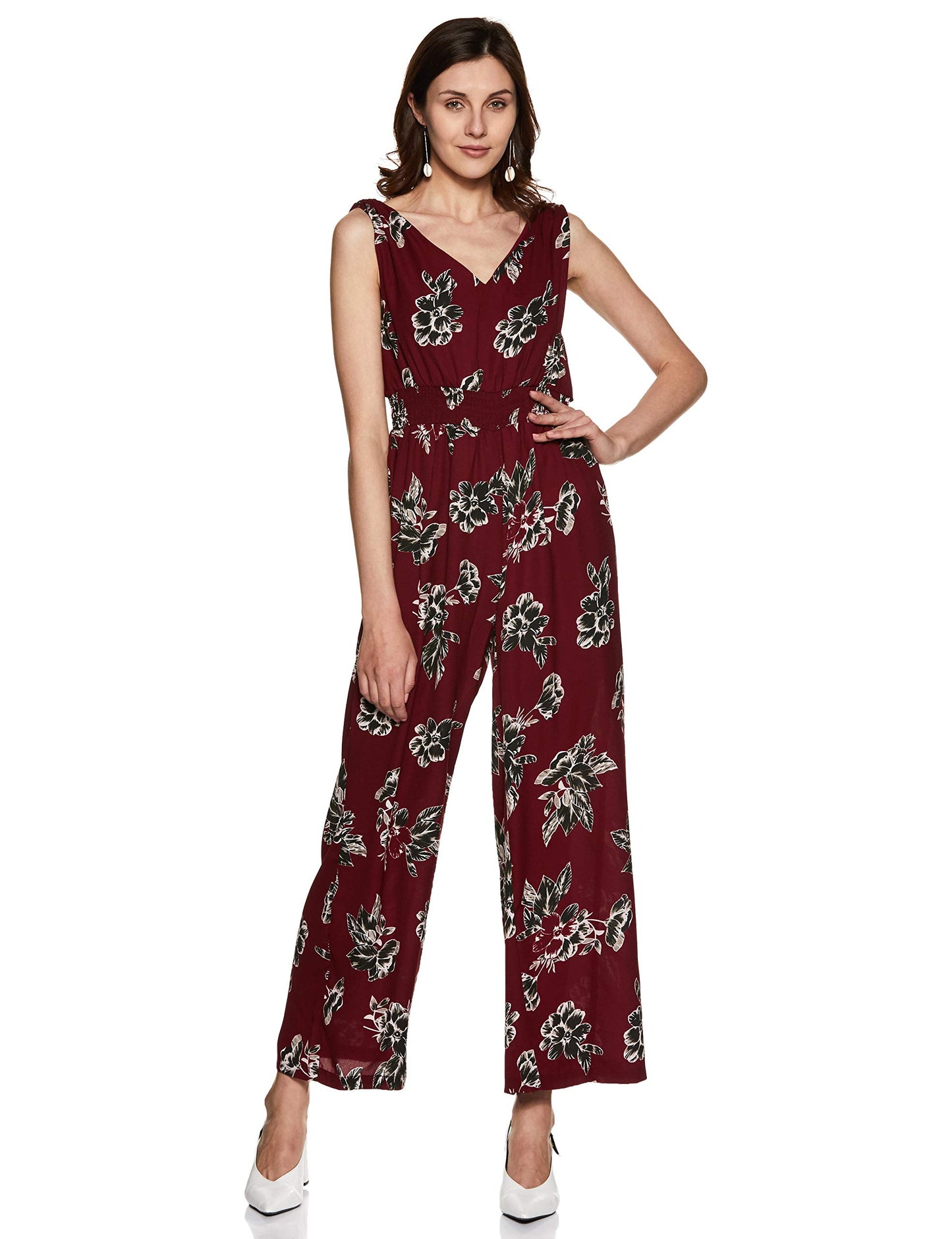 Marie Claire Women's Synthetic Jumpsuit (MC793A_Brown_L)