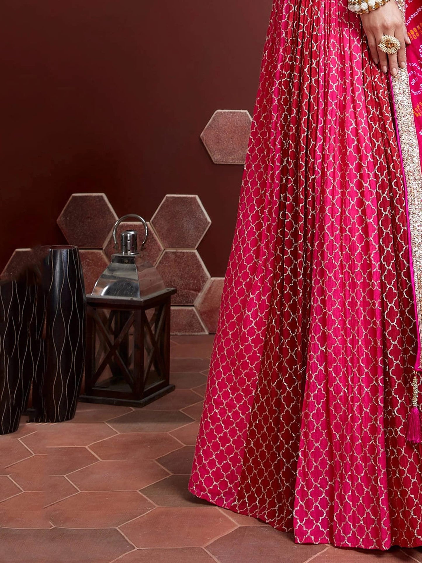 Zeel Clothing Women's Chinnon Silk Embroidered Fabric Semi-Stitched Lehenga Choli with Dupatta (105-Pink-New-Bridal-Latest-Lehenga; Free Size), Customizable Length