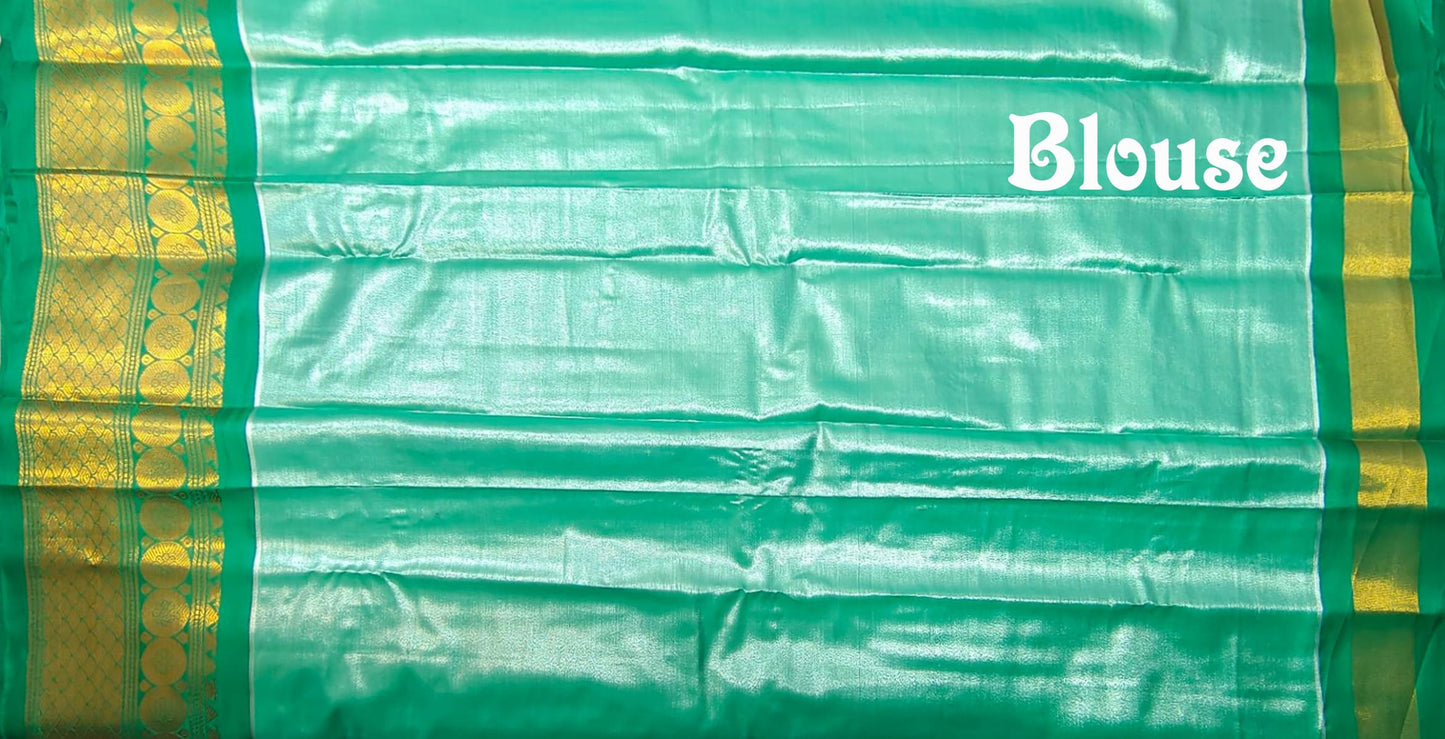 VFCollections Women's Kalamkari Kanchipuram Silk Pattu Sarees With Blouse (VFC498-2)