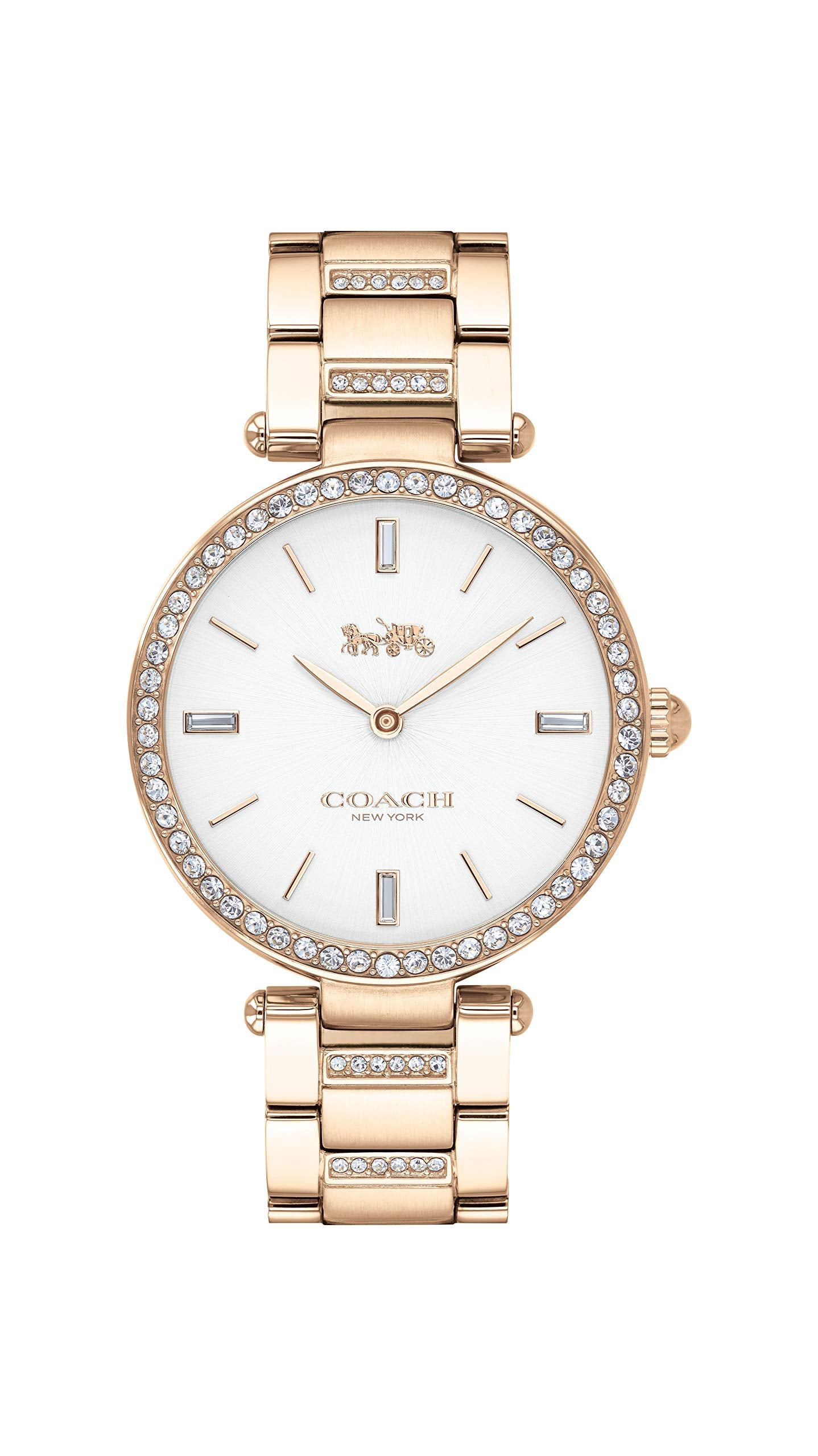 Coach Park Qtz Basic White Round Dial Women's Watch|Ionic Plated Carnation Gold Steel & Crystals Material|Gold Color Band - 14503094