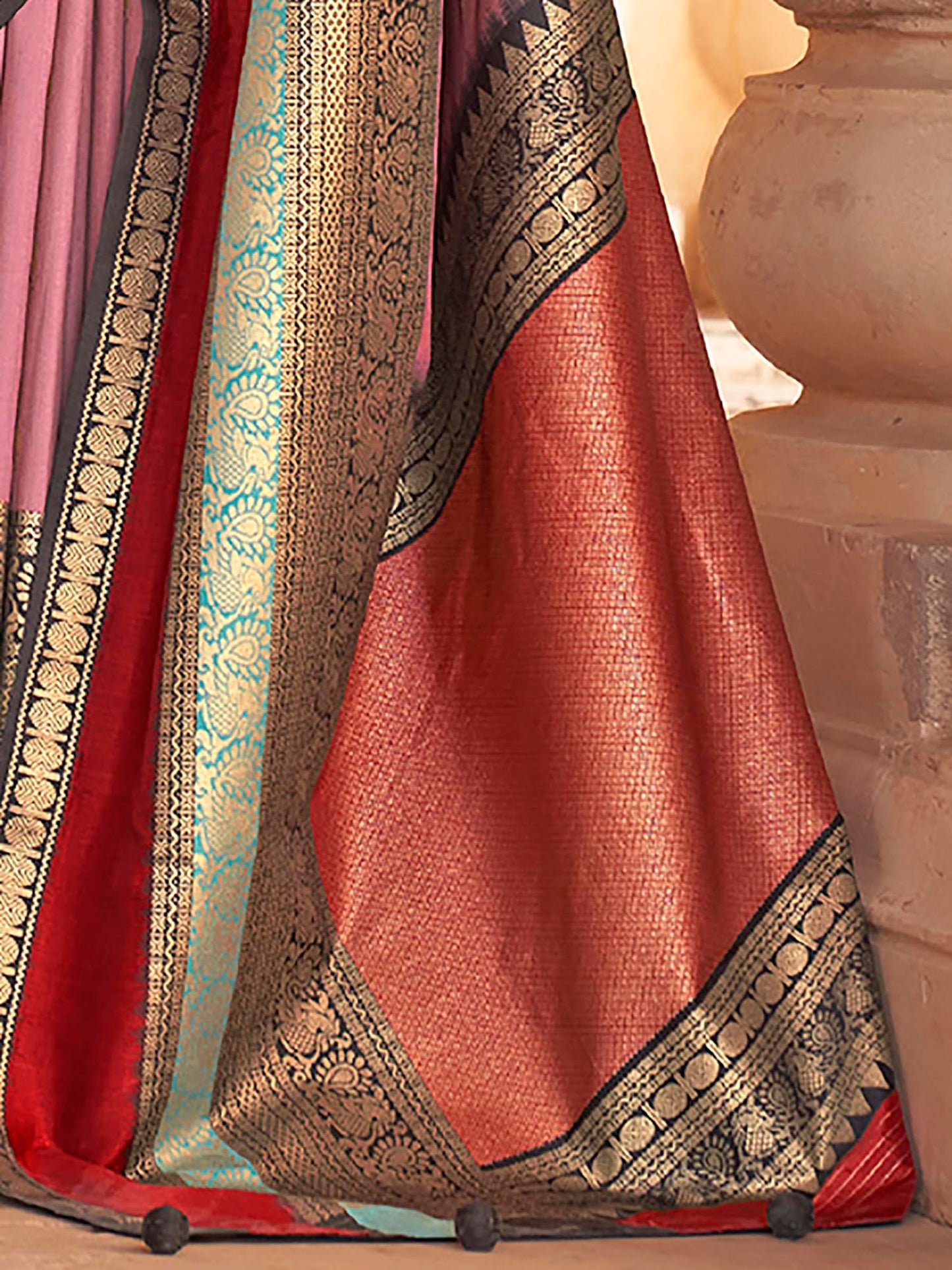 SAREE MALL Women's Woven Design Peacock Print Silk Blend Saree with Unstitched Blouse Piece (Mauve_PRASANG770_RW)