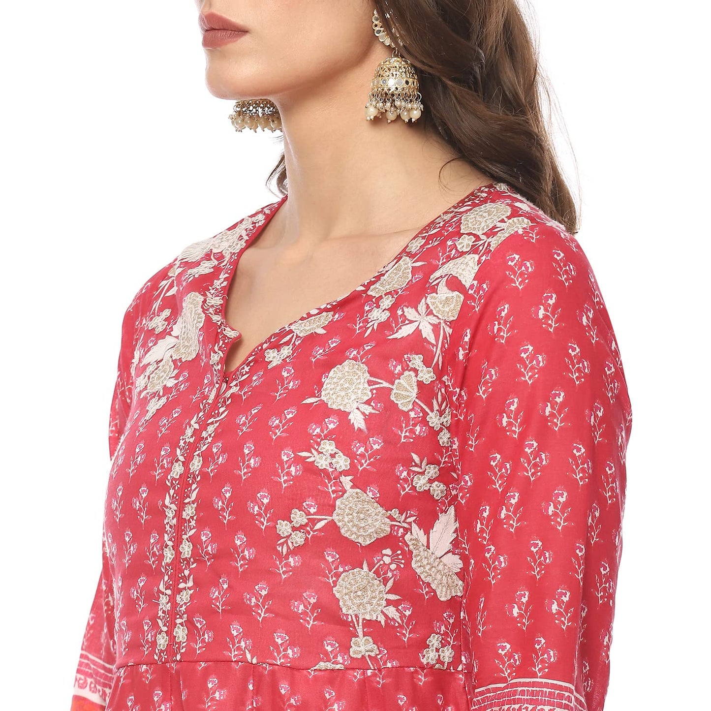 BIBA WOMEN PRINTED FITTED SALWAR KURTA DUPATTA(SKDASSORTED8618_RED_34)