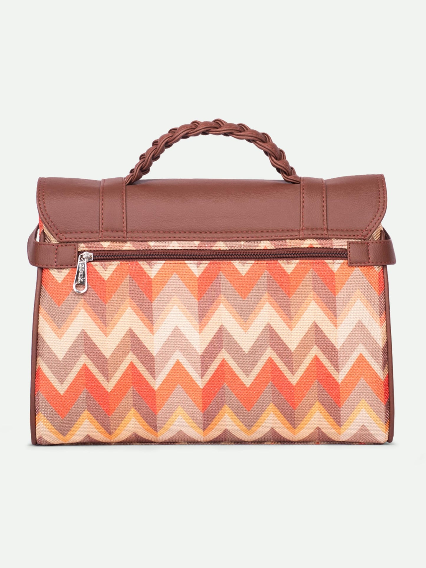 ZOUK Konkona Heritage Satchel Bag - Tidal Wave | Jute | Vegan Leather Handcrafted With Detachable Sling Strap| Orange