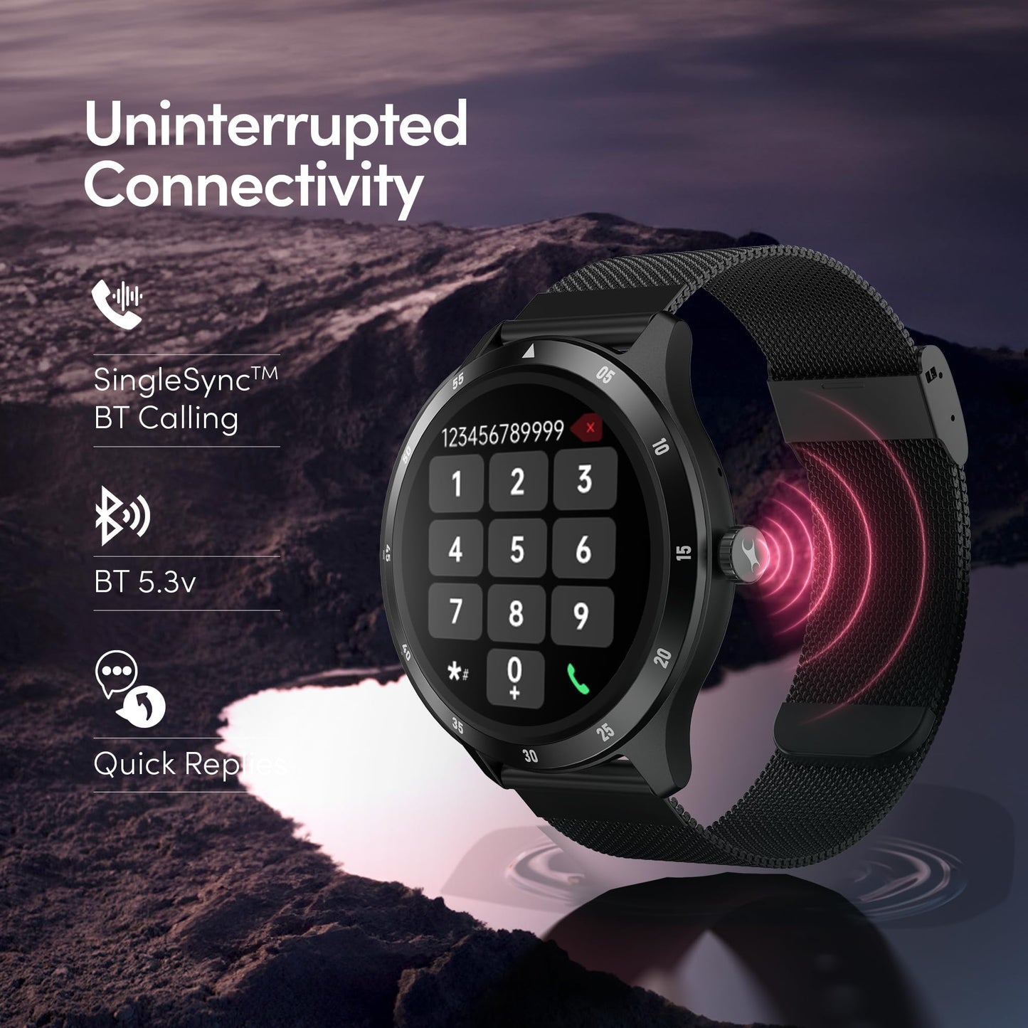 Fastrack Jupiter R2 Smart Watch for Man & Smart Watch for Women Latest with 1.38" Display, BT Calling, Functional Crown, 100+ Sports Modes, Health Suite, SOS, IP68, 5 Days Battery (Black Mesh)