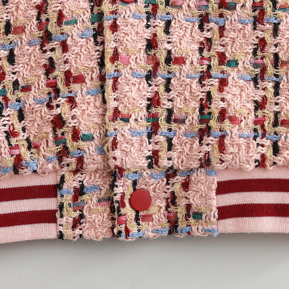 Hopscotch Girls Pink Full Sleeves Fabric Spliced Tweed Bomber Jacket For Age (6-7 Years)