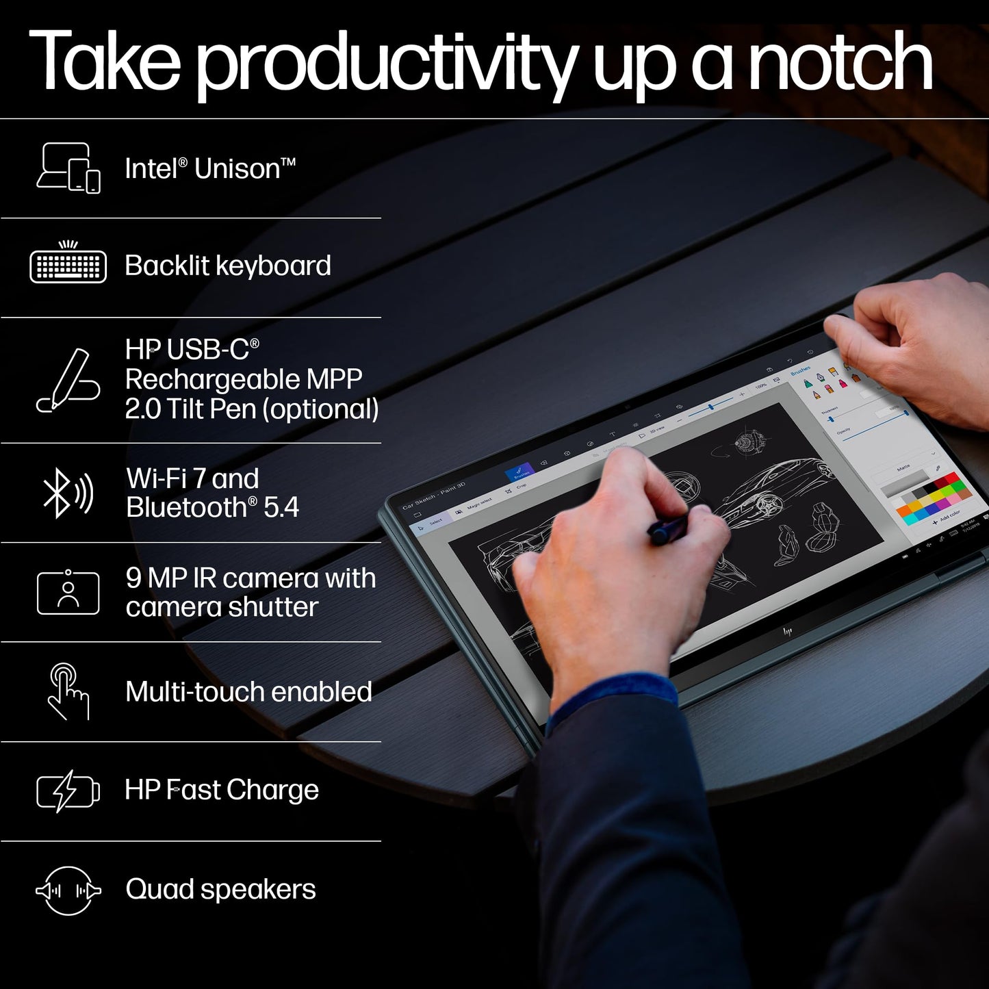 HP Spectre x360, Intel Evo Core Ultra 7 155H, Built-in AI, 14-inch (35.6 cm), 2.8K OLED, 32GB LPDDR5x, 1TB SSD, 120 Hz IMAX, 9MP IR Camera w/Camera Shutter (Win 11, MSO, Blue, 1.34 kg), eu0556TU