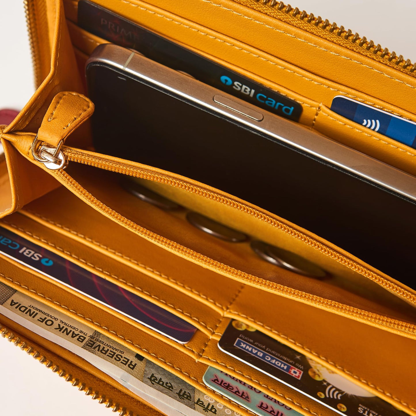 Chumbak Mustard Wallet for Women, Zipper Closure, Top Handle, Palace Memoirs Collection, Stylish Designer Handbag Purse Wallet Sling Tote, Everyday Casual Ethnic Travel Office Use