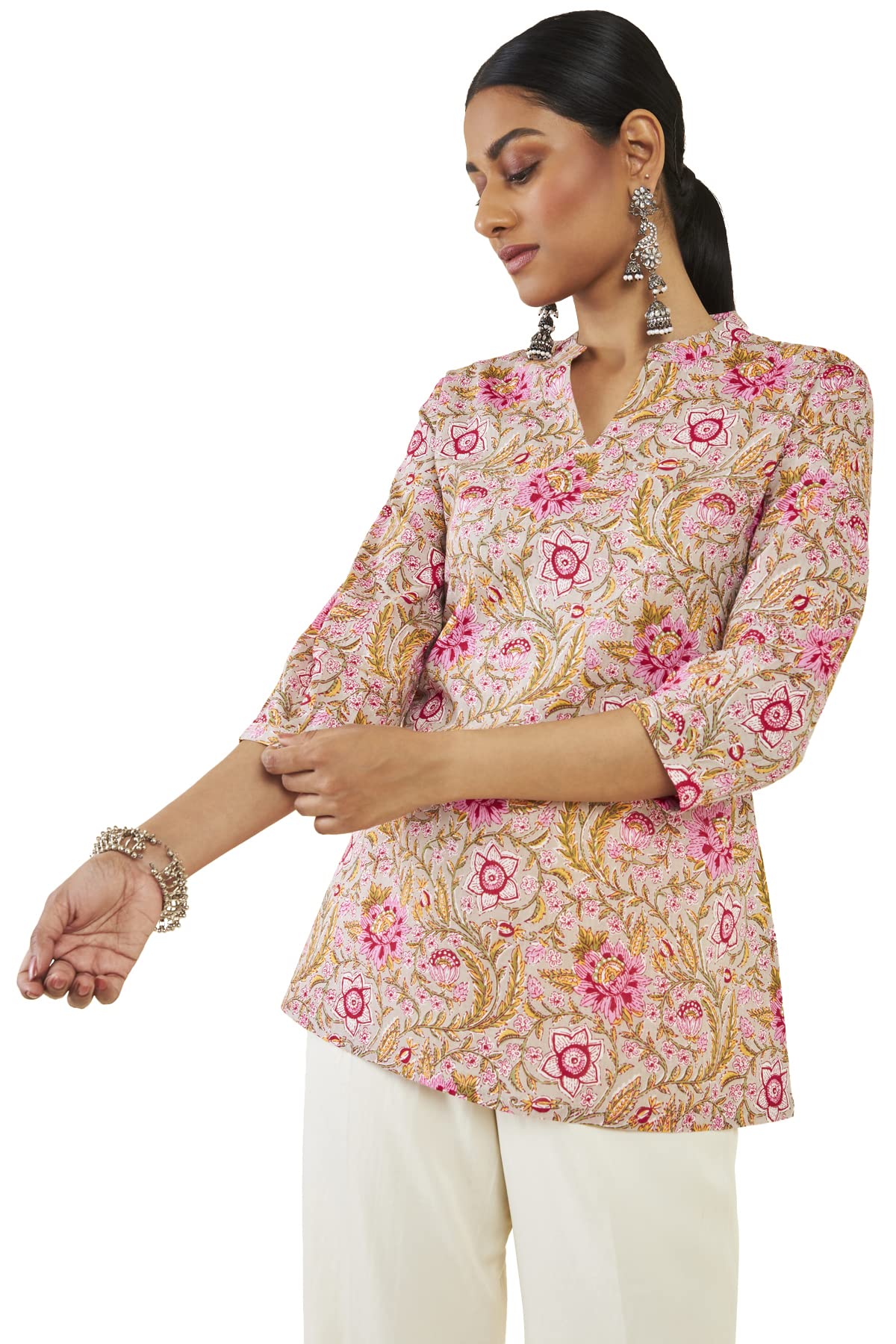 Soch Women Beige Cotton Printed Tunic(8907715925616_Beige_L)