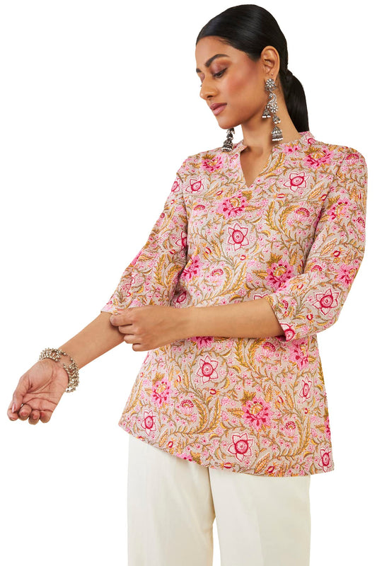 Soch Women Beige Cotton Printed Tunic(8907715925616_Beige_L)