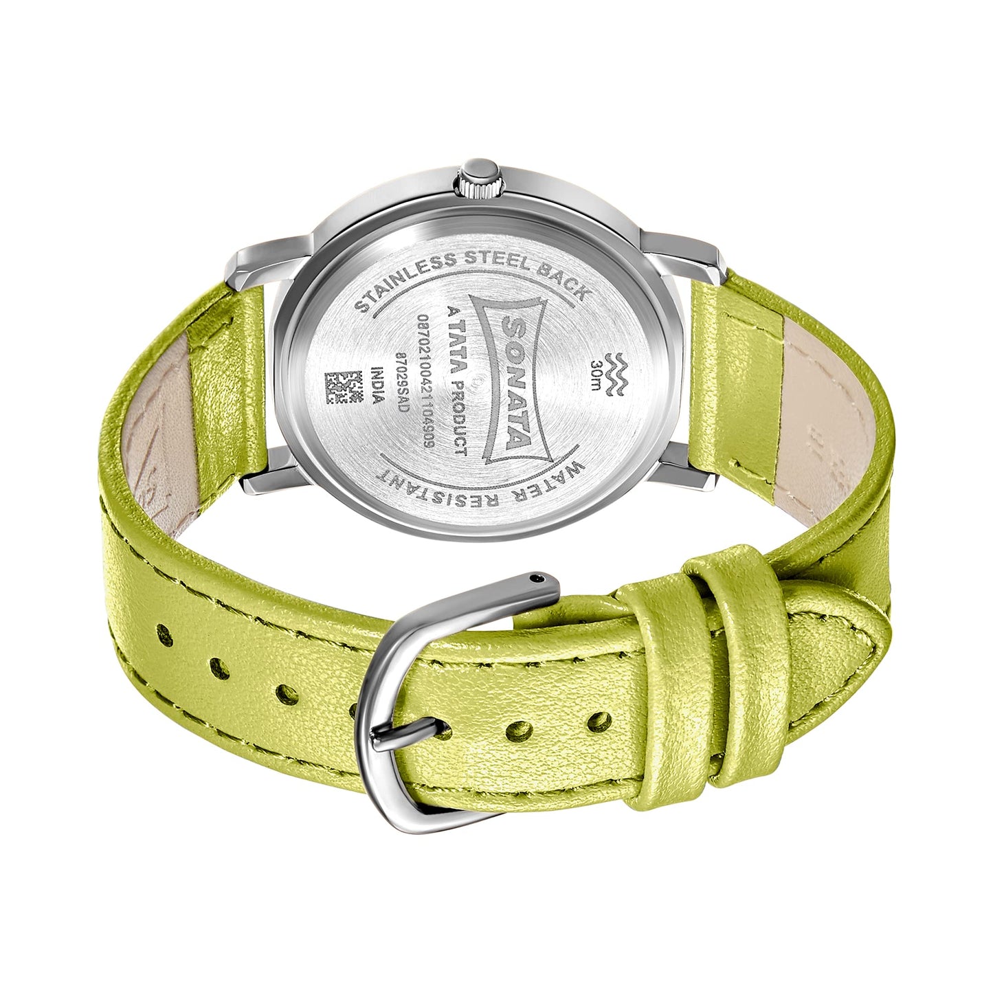 Sonata Play White Dial Women Watch with Leather Strap-NR87029SL04
