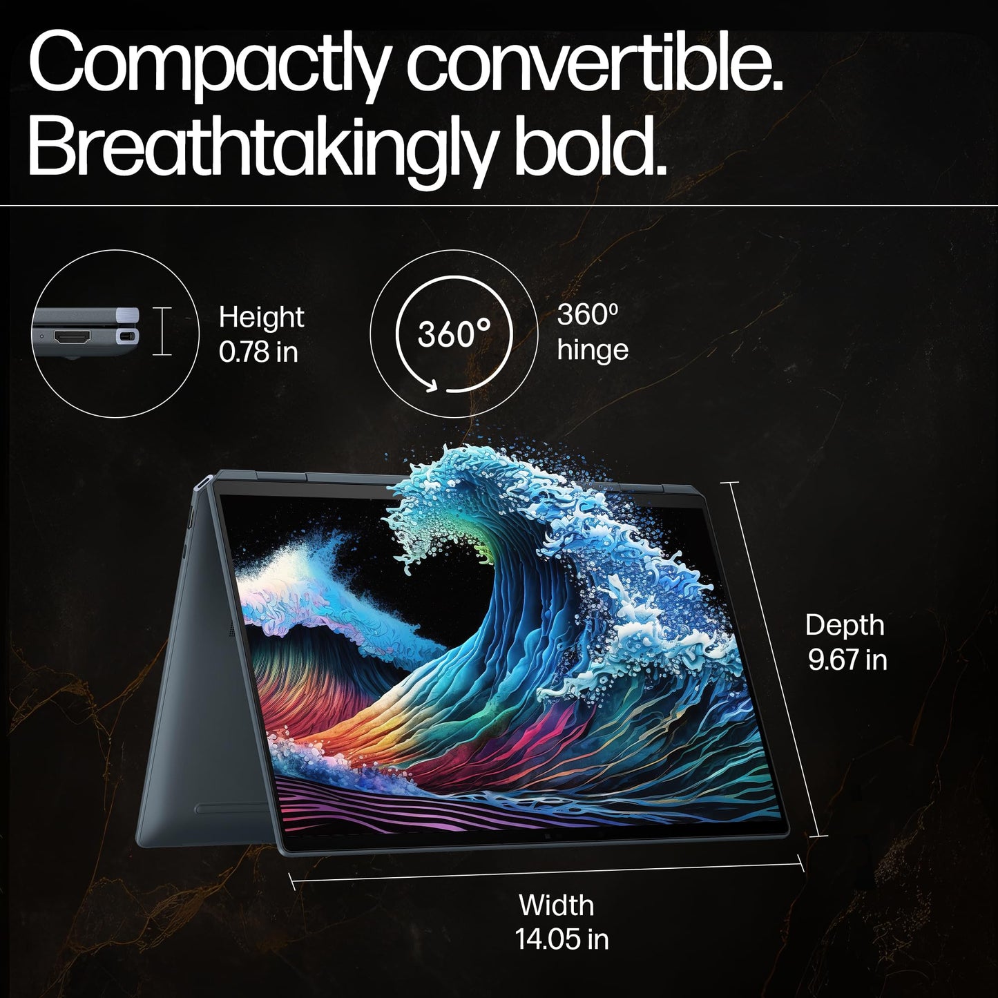 HP Spectre x360 AI Laptop, Intel Core Ultra 7 155H, 12 TOPS, 32GB LPDDR5x, 1TB SSD (Win11, Office21, Blue, 1.9kg), Touchscreen, 2.8K, OLED, 16-inch(40.6cm), Intel Arc graphics, 9MP IR camera, aa0664TX