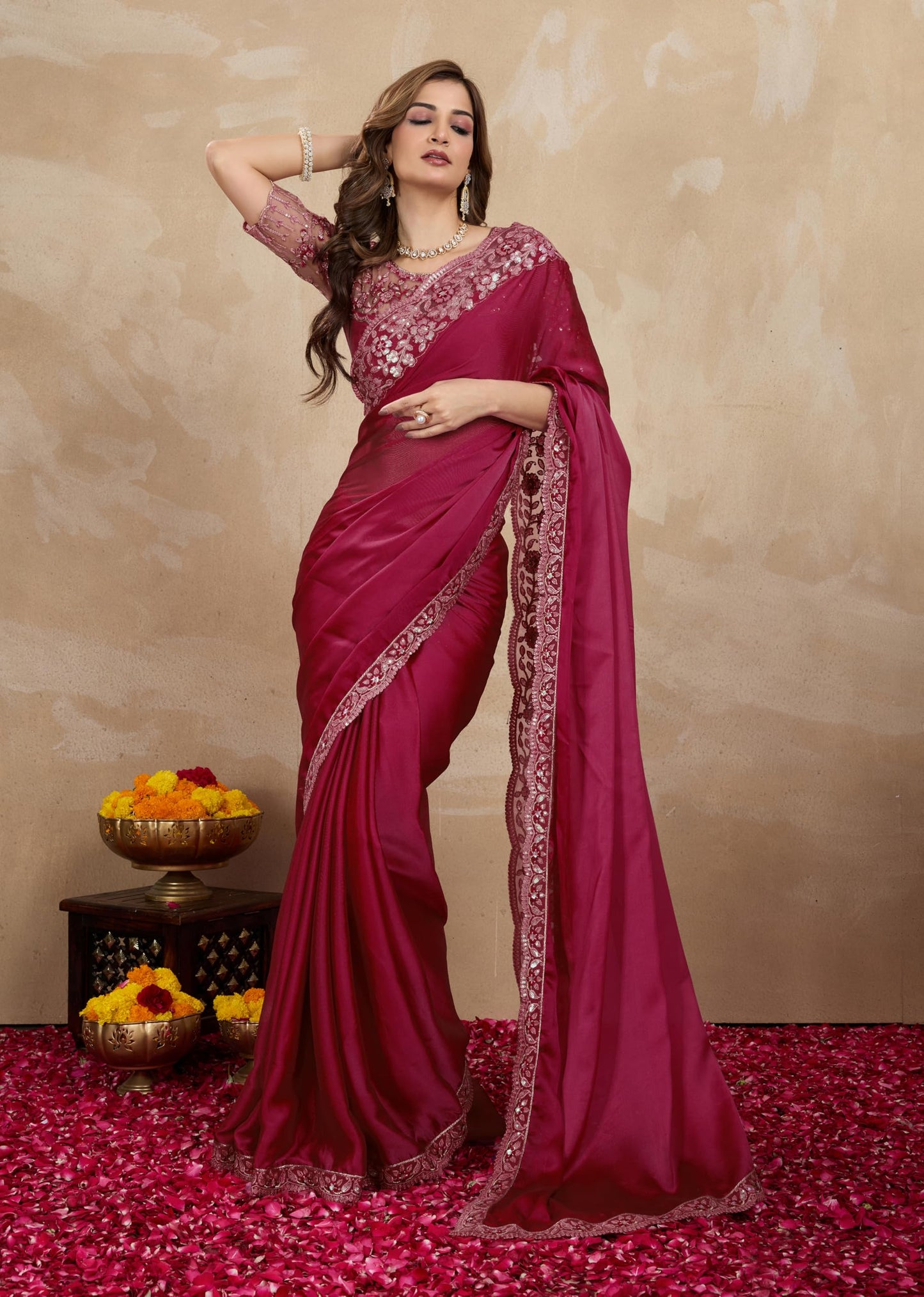 TRENDMALLS Women's Rangoli Silk Embroidery Border Saree with Blouse Piece (K998-Purple)