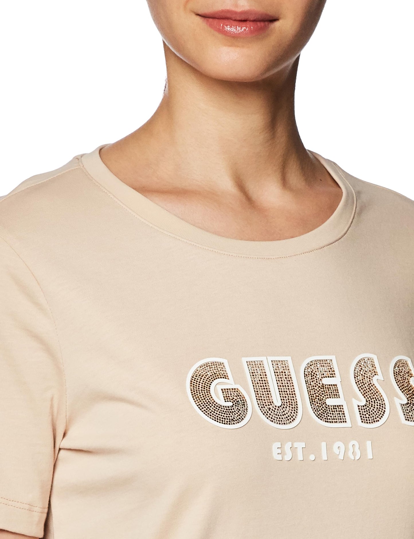 Guess Shaded Beige Short Sleeve T-Shirt for Women, beige, M