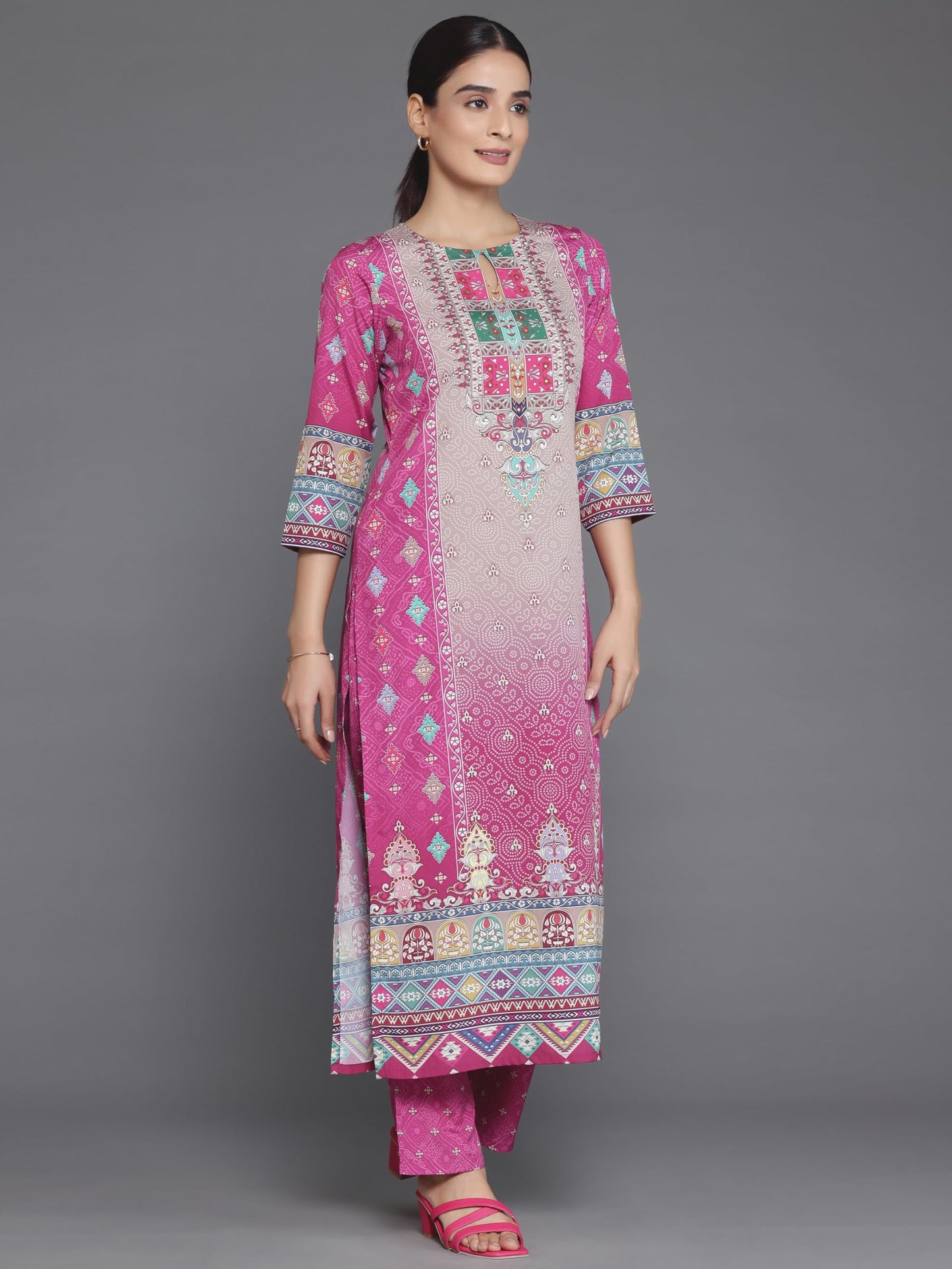 Libas Women's Poly Crepe Kurta Set (35707_Pink