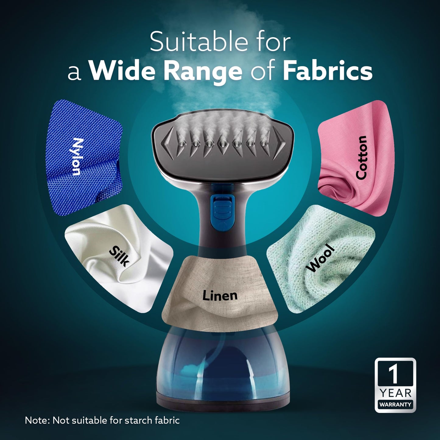 AGARO Signify Handheld Garment Steamer, Wrinkle Remover, Iron, Fast Heat, Ceramic Steam Nozzle, 1500W, 260 ML Water Tank, Detachable Fabric Brush