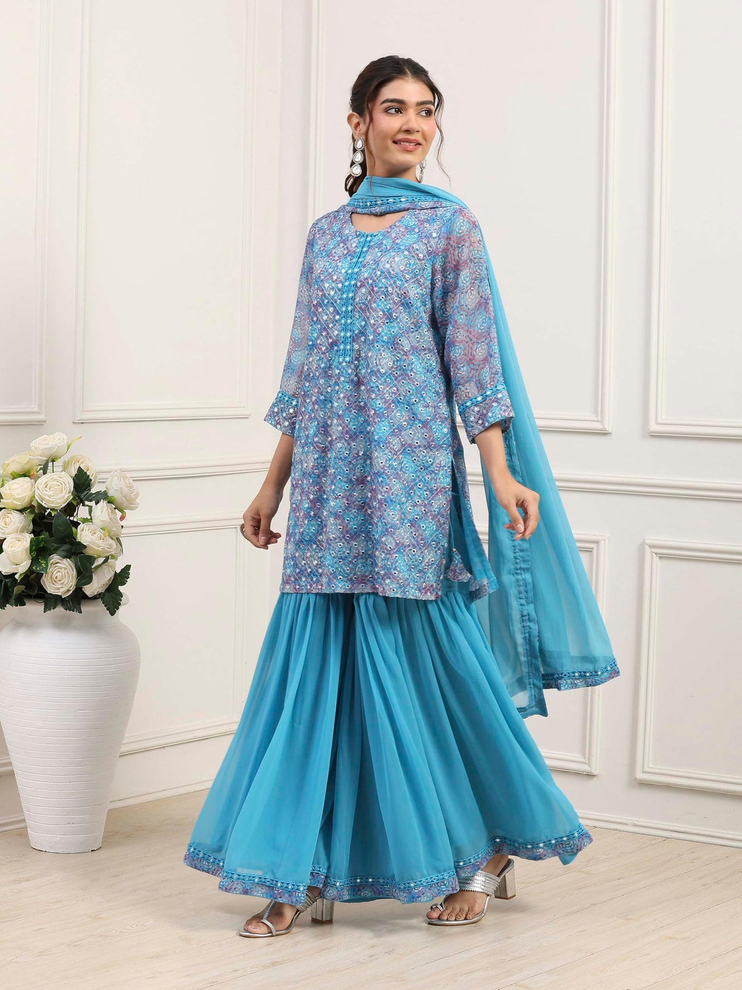 Biba Women Turquoise Polyester Straight Suit Set_38