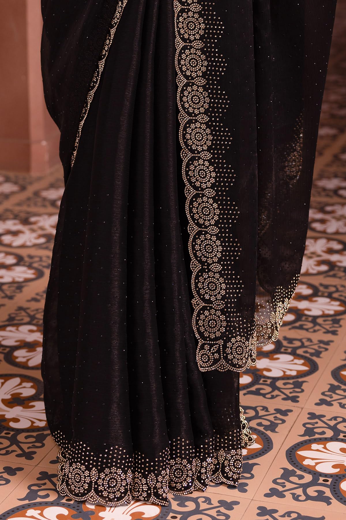 Soch Womens Black Organza Saree With Stone Work