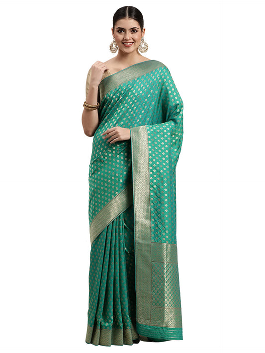 MOHEY Women's Saree, All Over Jaal, Border Saree with Blouse Piece, Traditional Womens Saree, Art Silk (Green)