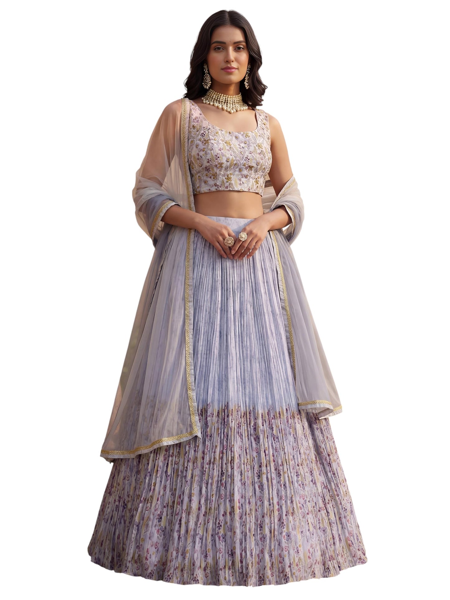 Zeel Clothing Digital Print Mirror Hand Work Georgette Lehenga Choli with Dupatta (5100-Blue-Women-Stylish-Lehenga-Choli; Free Size)