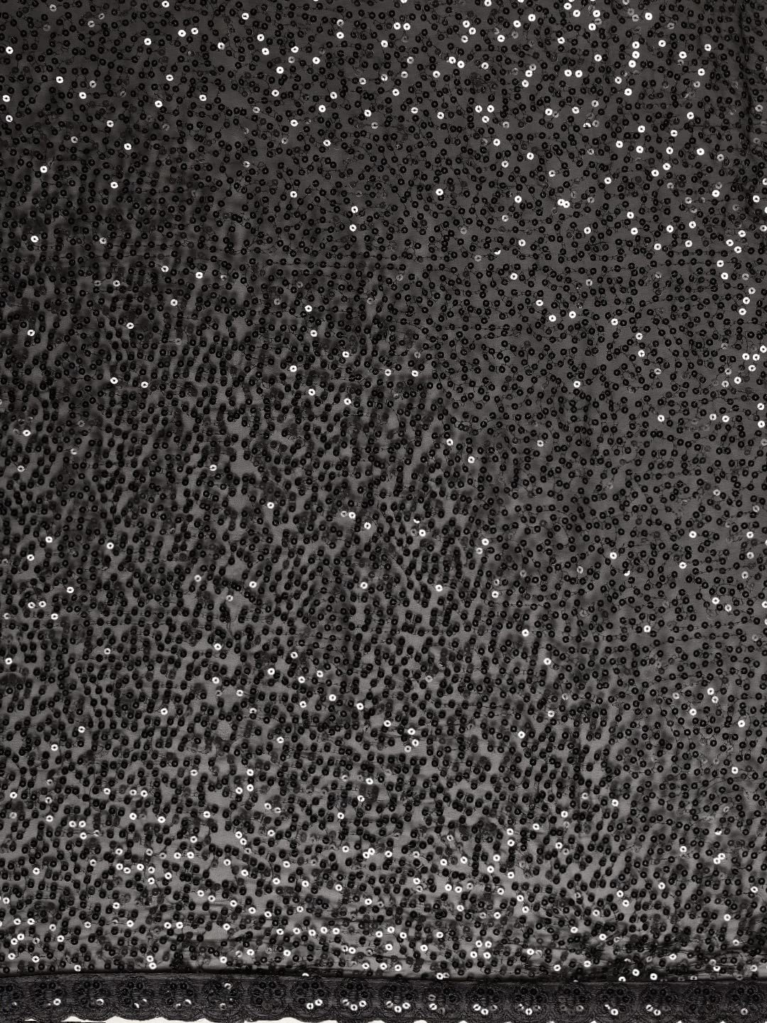 Pandadi Saree Women Black Georgette Saree With All-Over Sequin Work And Satin Banglori Blouse