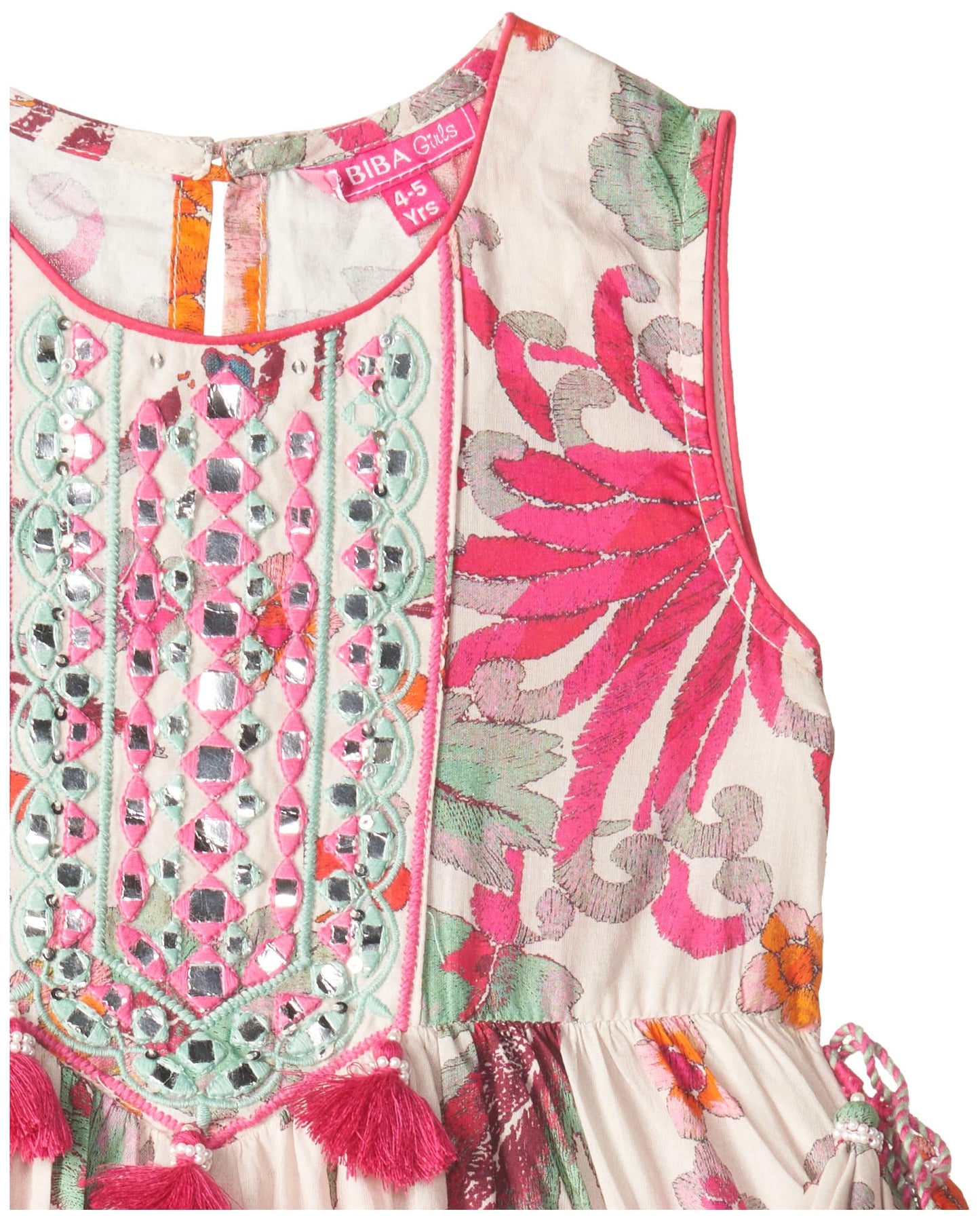 BIBA Girls PRINTED GATHERED KID(KWSPARKLE & SHINE5909_OFF WHITE_7)